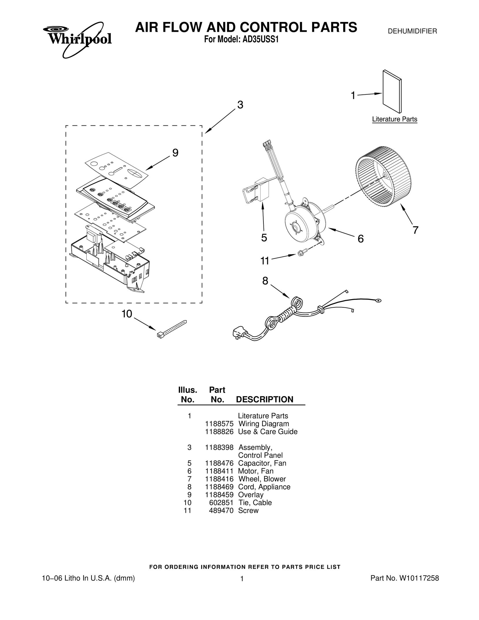 Whirlpool AD35USS1 Dehumidifier User Manual