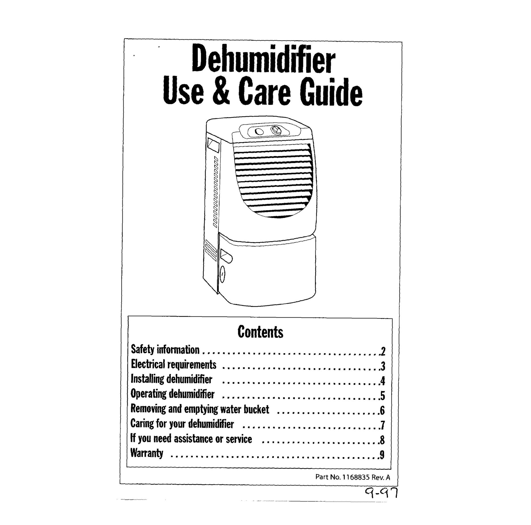 Whirlpool DH25G0 Dehumidifier User Manual