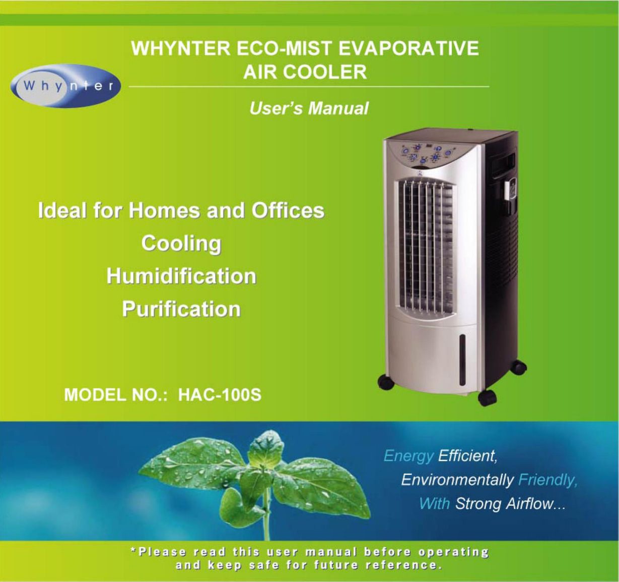 Whynter HAC-100S Dehumidifier User Manual
