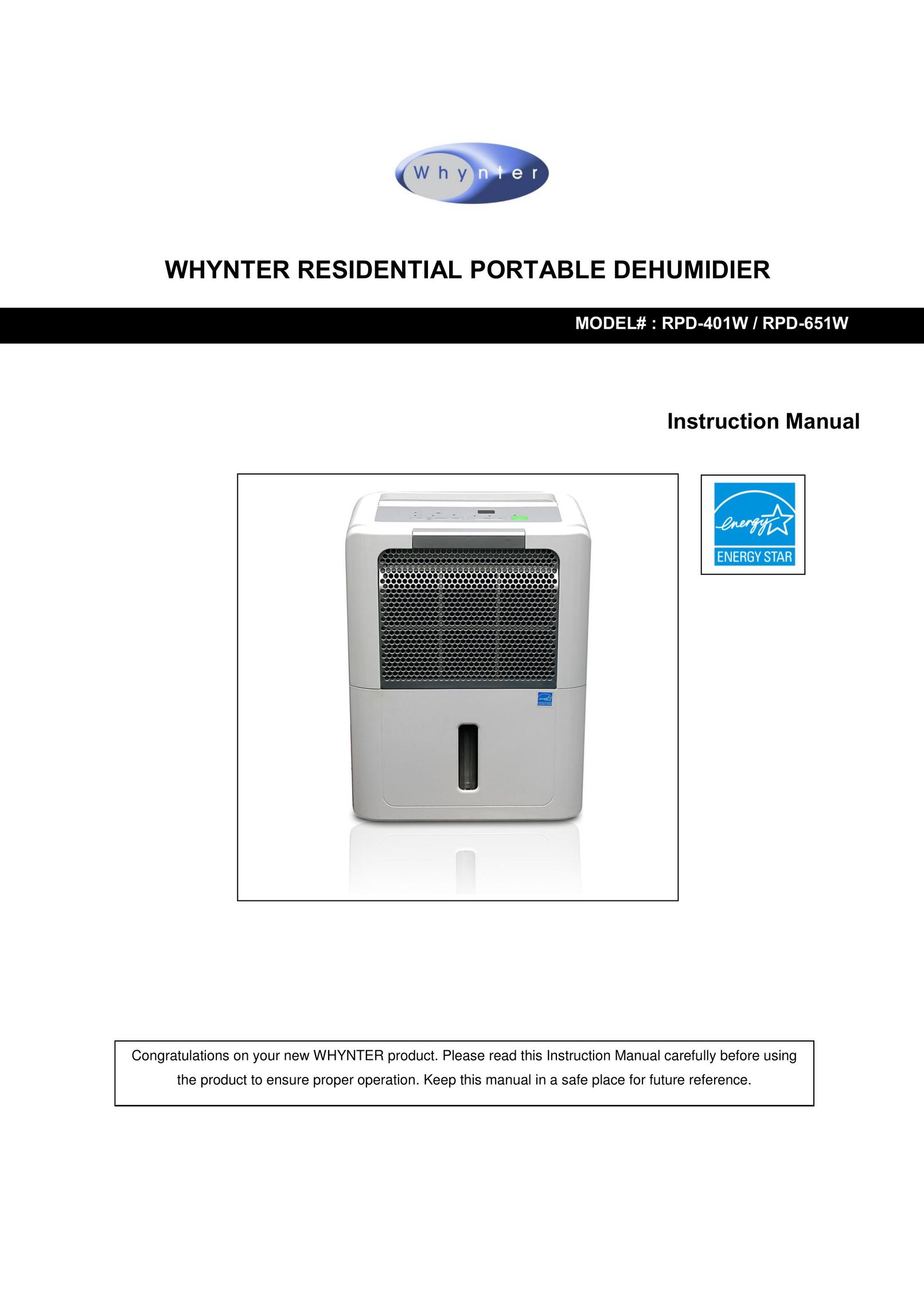 Whynter RPD-401W Dehumidifier User Manual