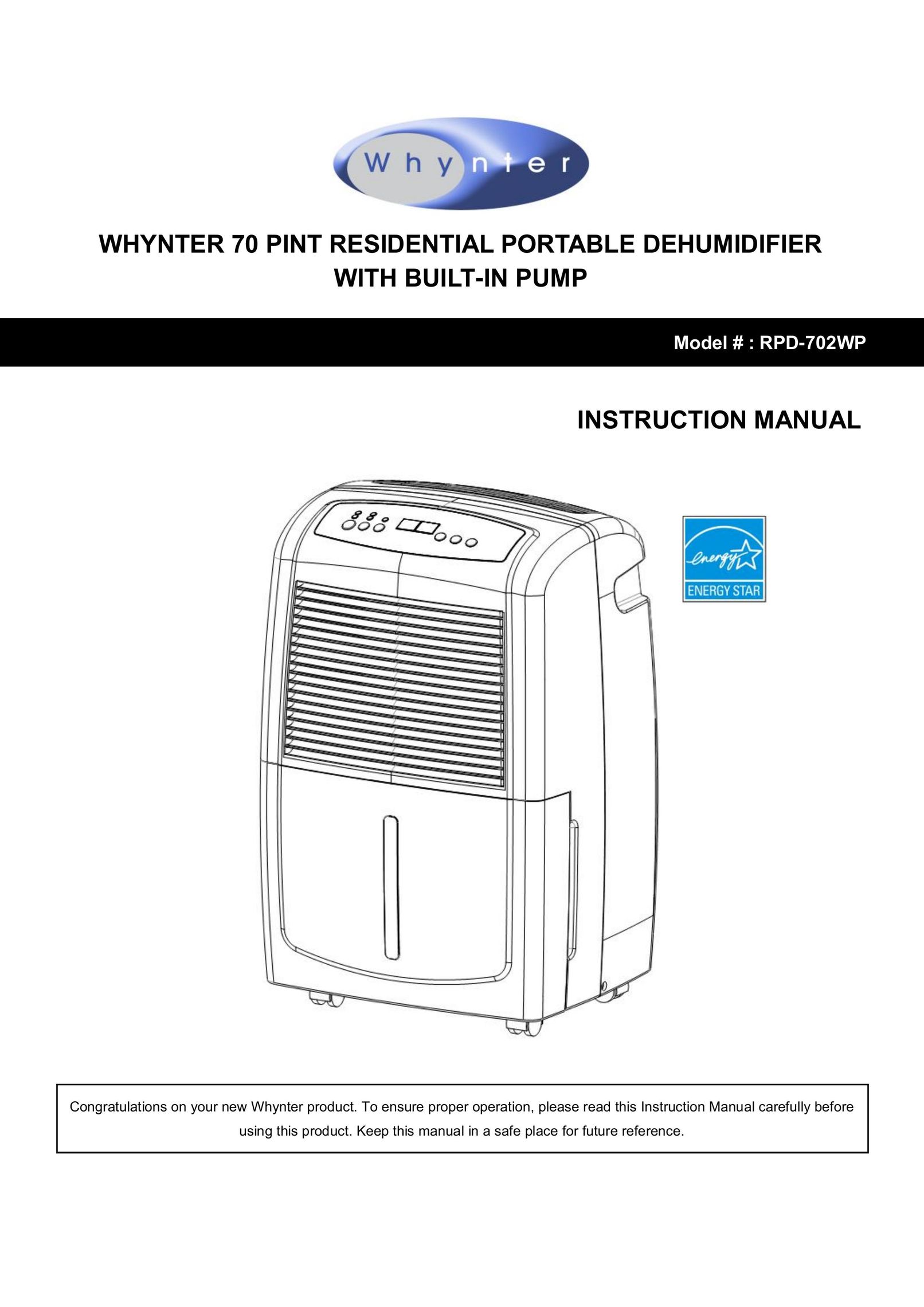 Whynter RPD-702WP Dehumidifier User Manual