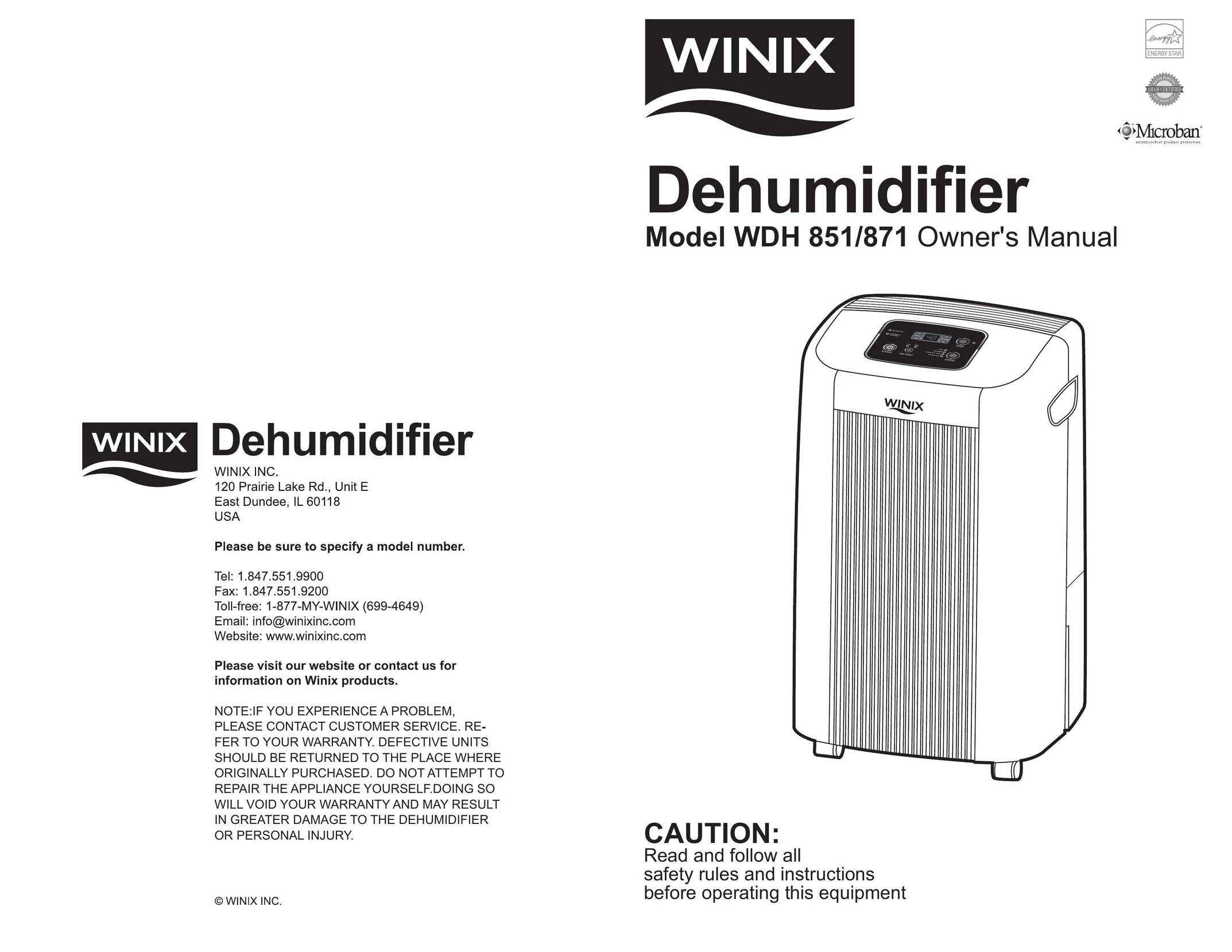 Winix WDH 851 Dehumidifier User Manual