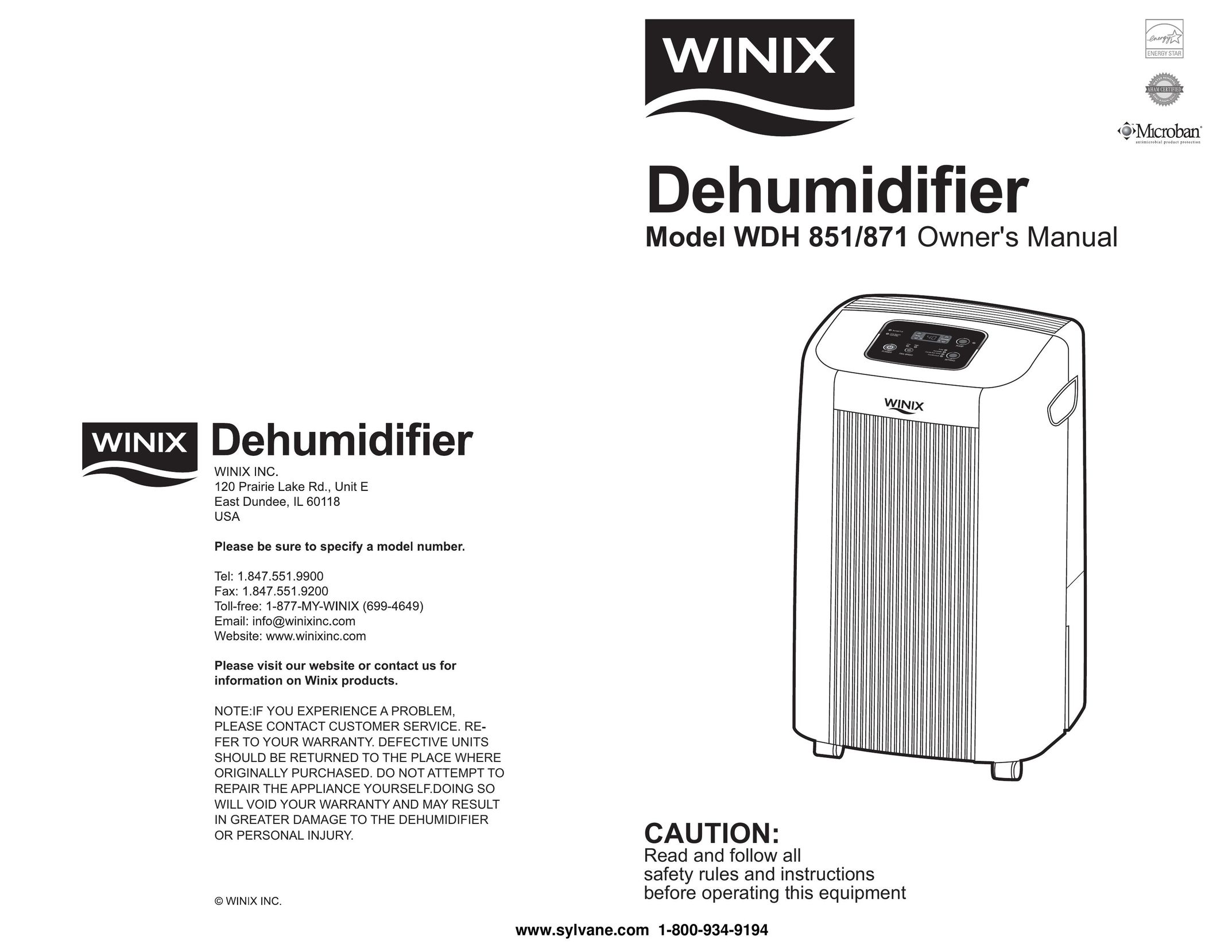 Winix WDH 871 Dehumidifier User Manual