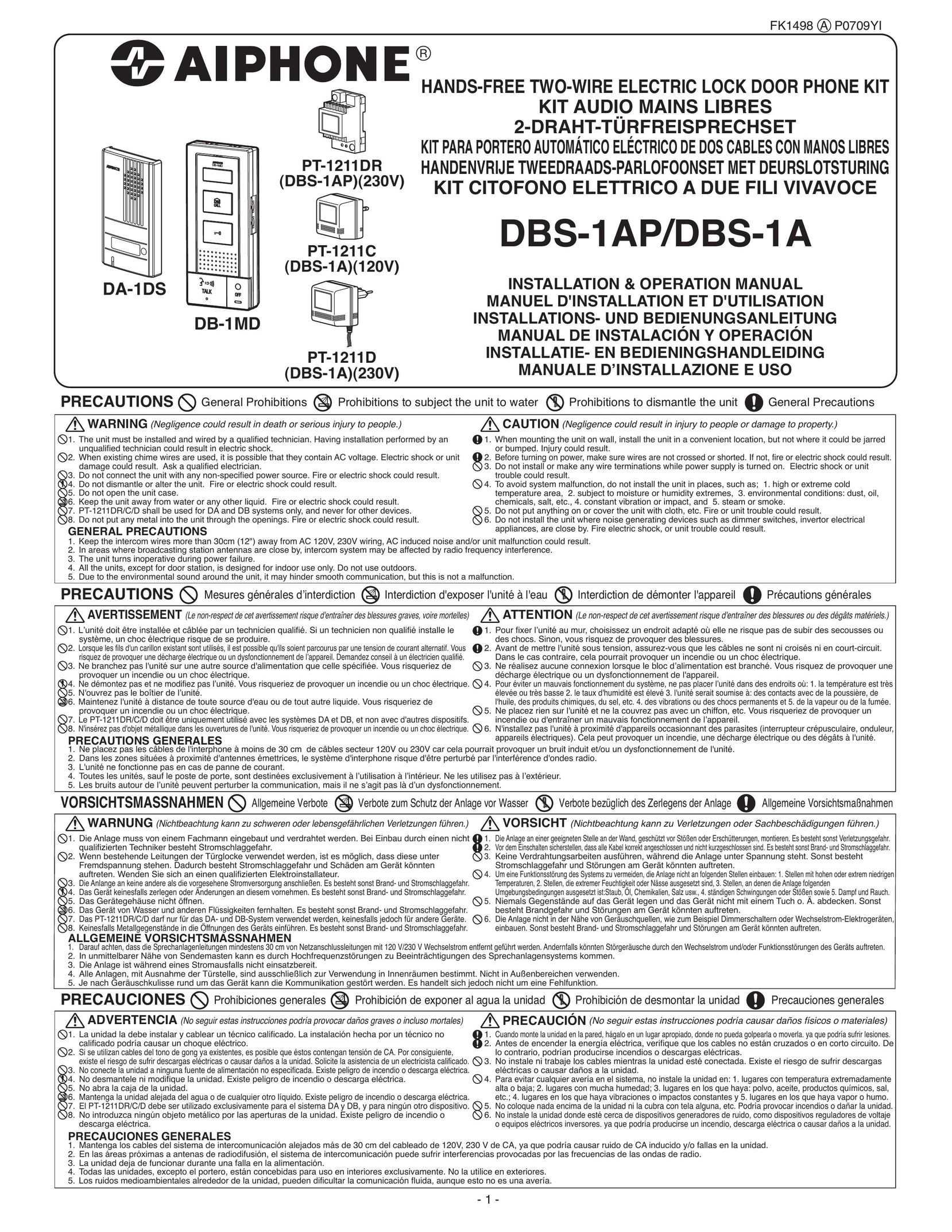 Aiphone DA-1DS Door User Manual
