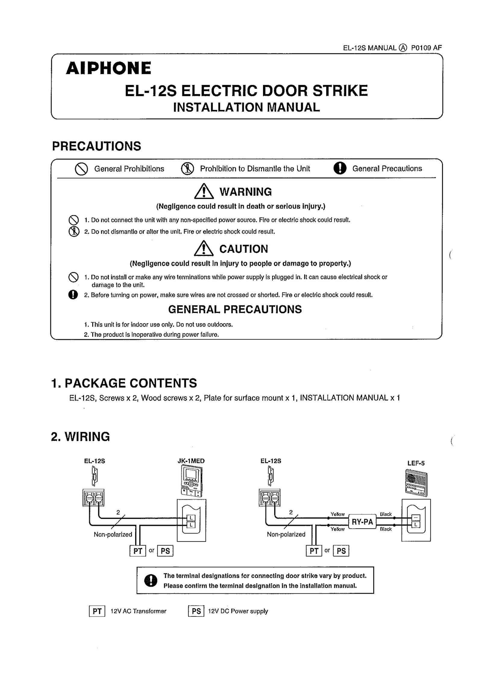 Aiphone EL-12S Door User Manual