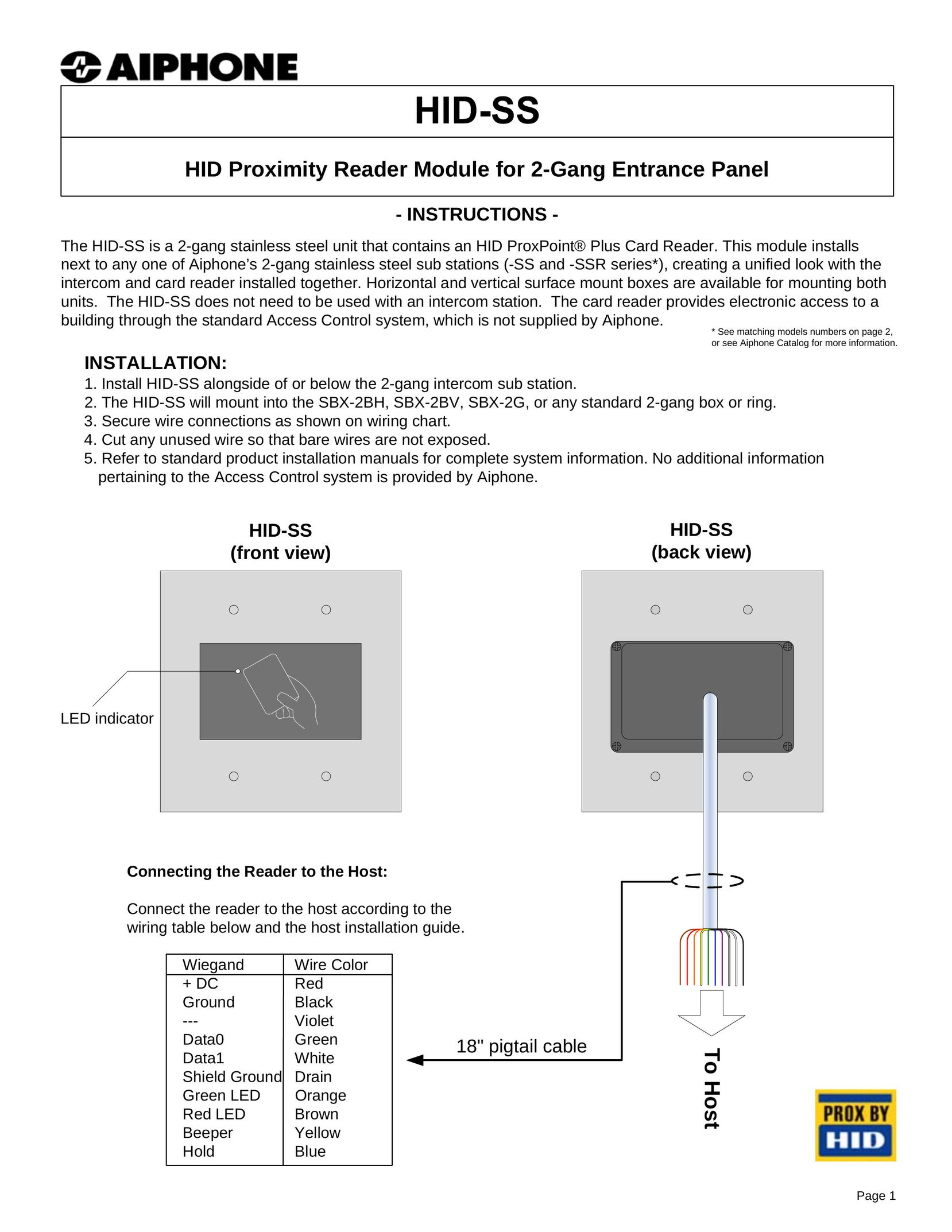 Aiphone HID-SS Door User Manual