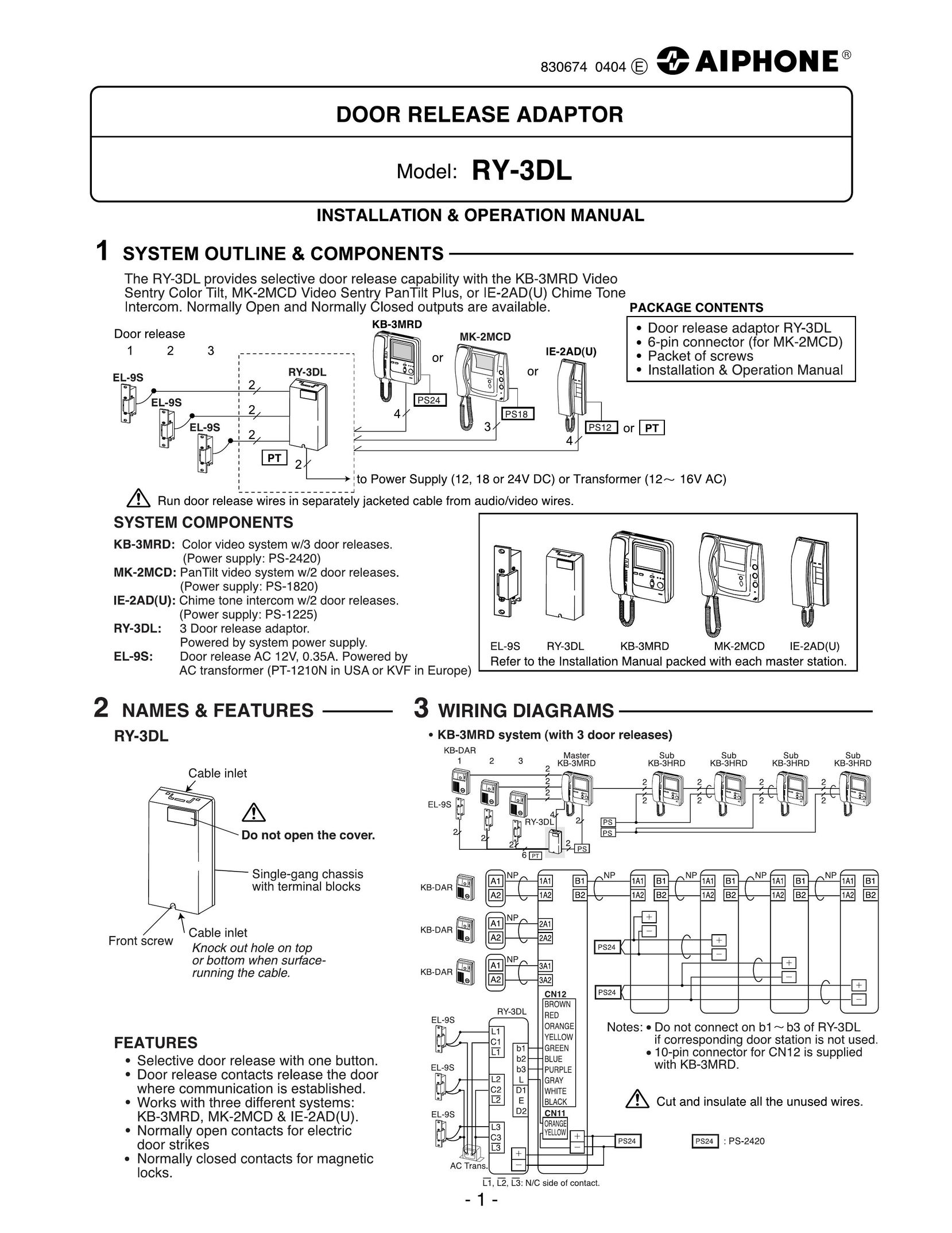 Aiphone RY-3DL Door User Manual