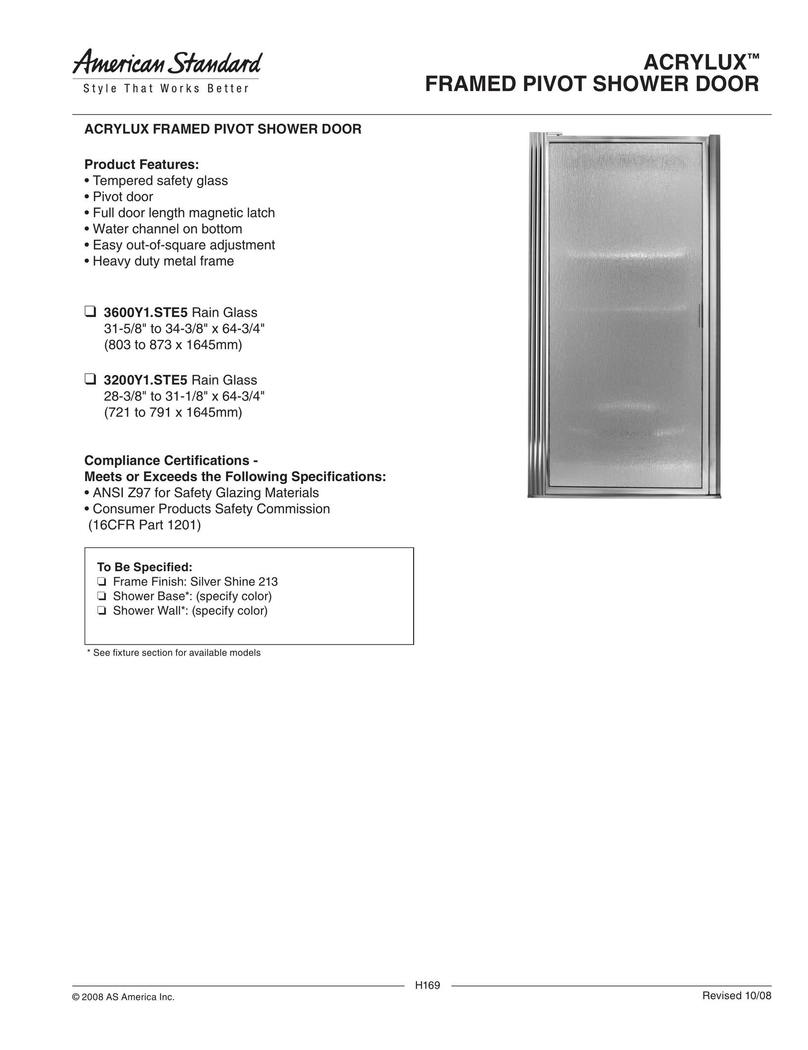 American Standard 3600Y1.STE5 Door User Manual