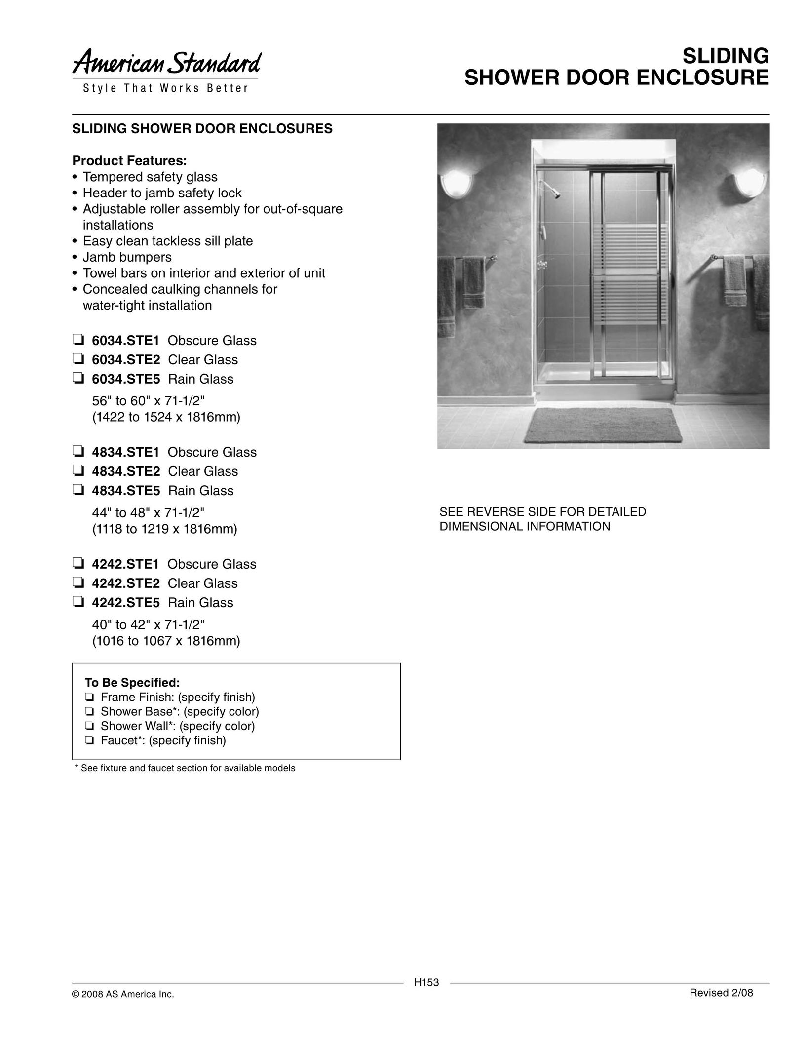 American Standard 4834.STE1 Door User Manual