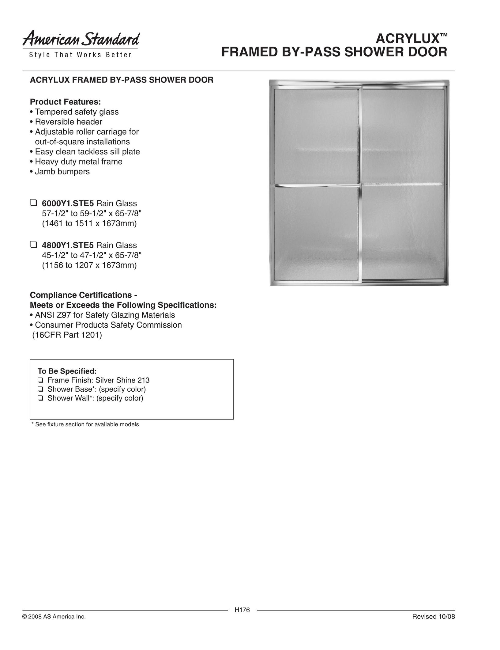 American Standard Framed By-Pass Shower Door User Manual