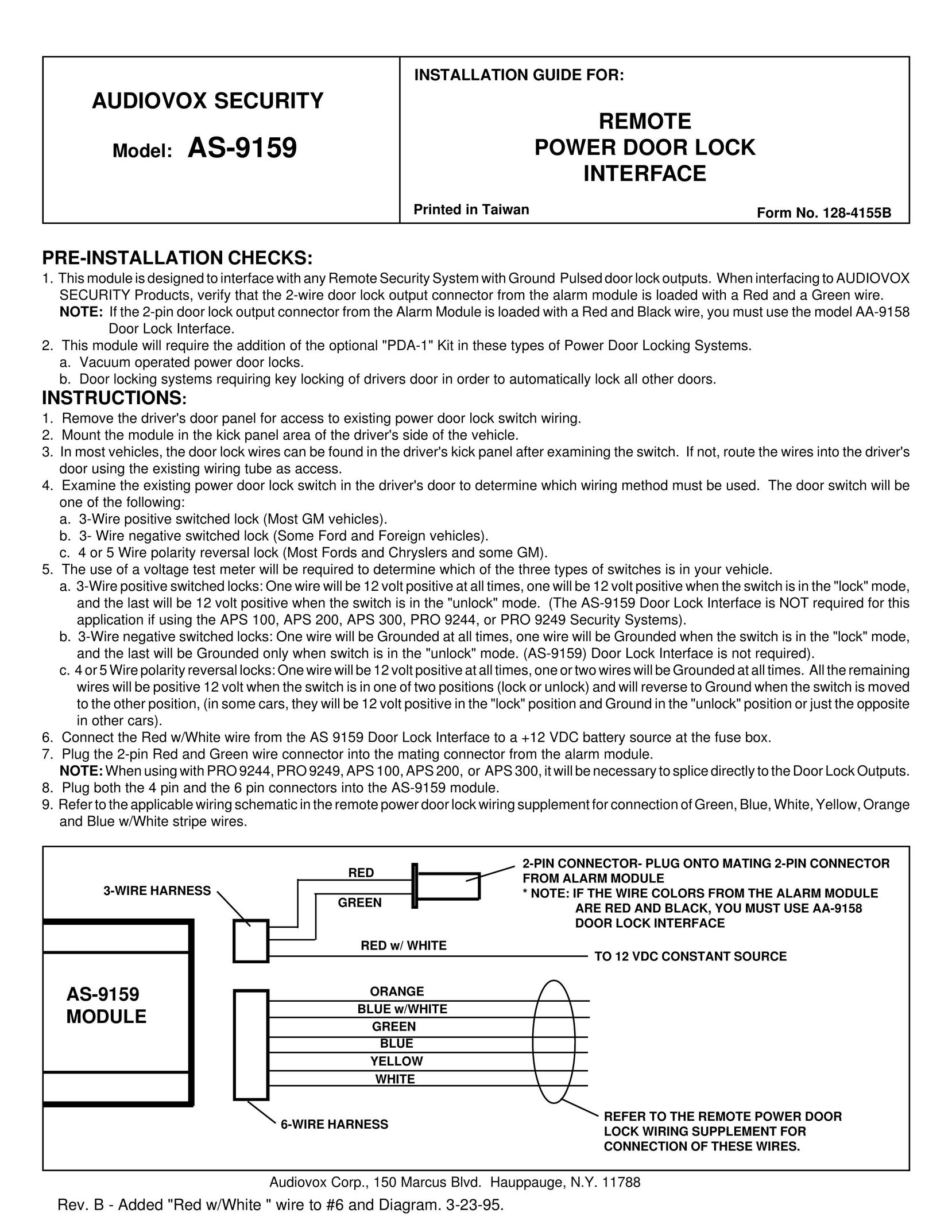 Audiovox AS-9159 Door User Manual