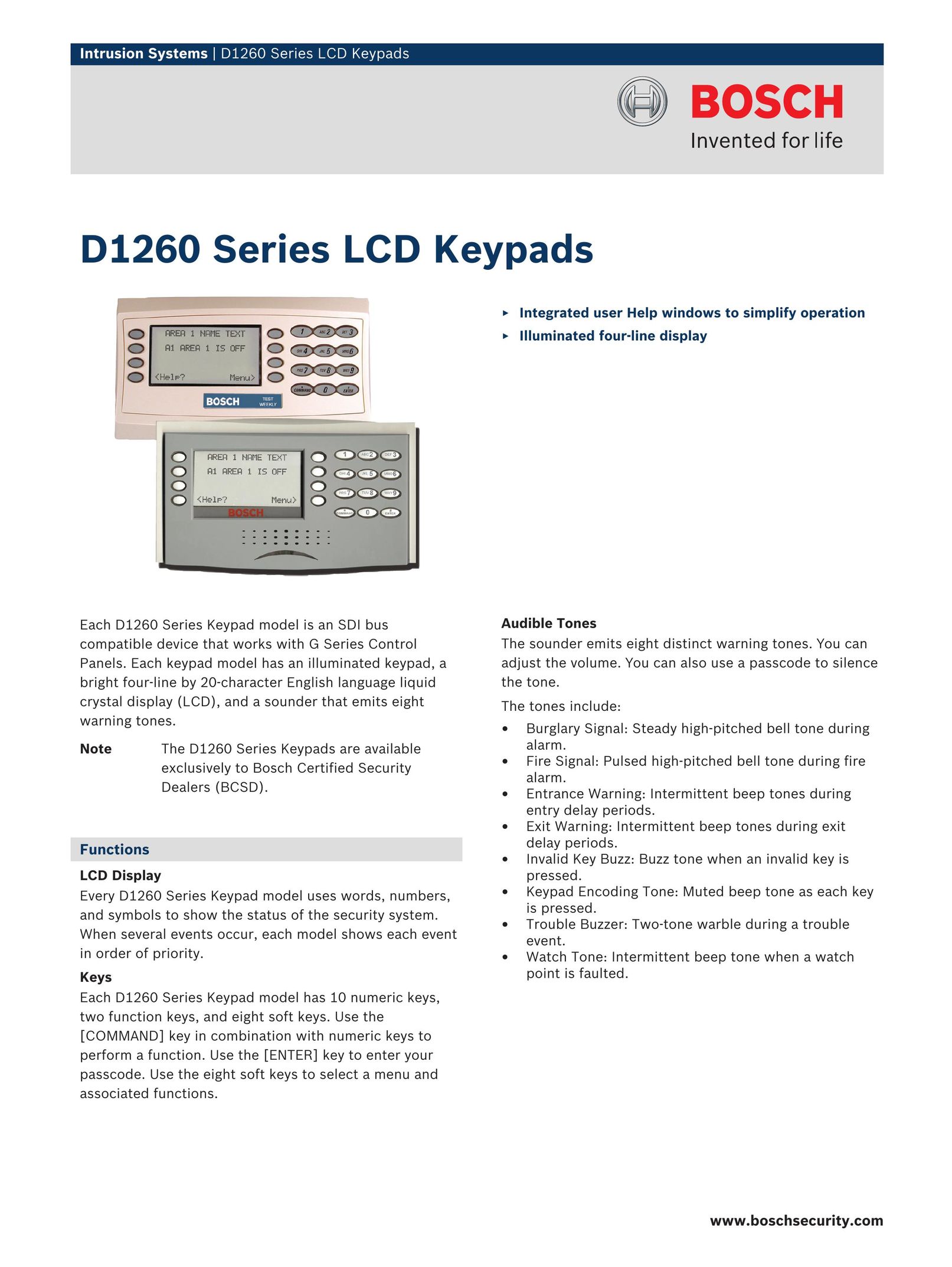 Bosch Appliances D1260 Door User Manual