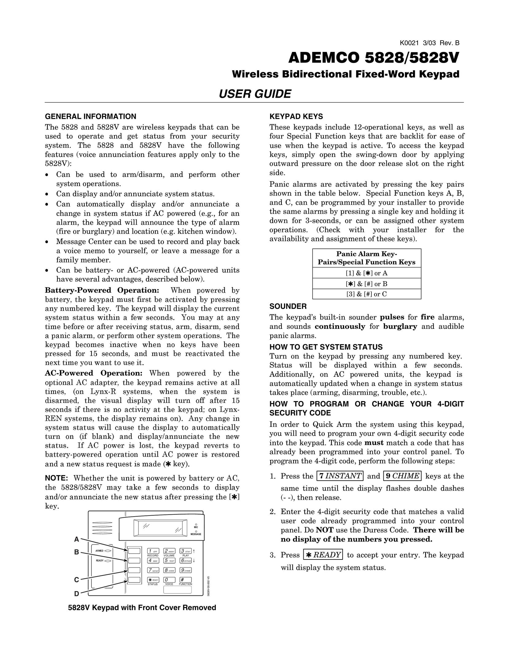 Honeywell 5828 Door User Manual