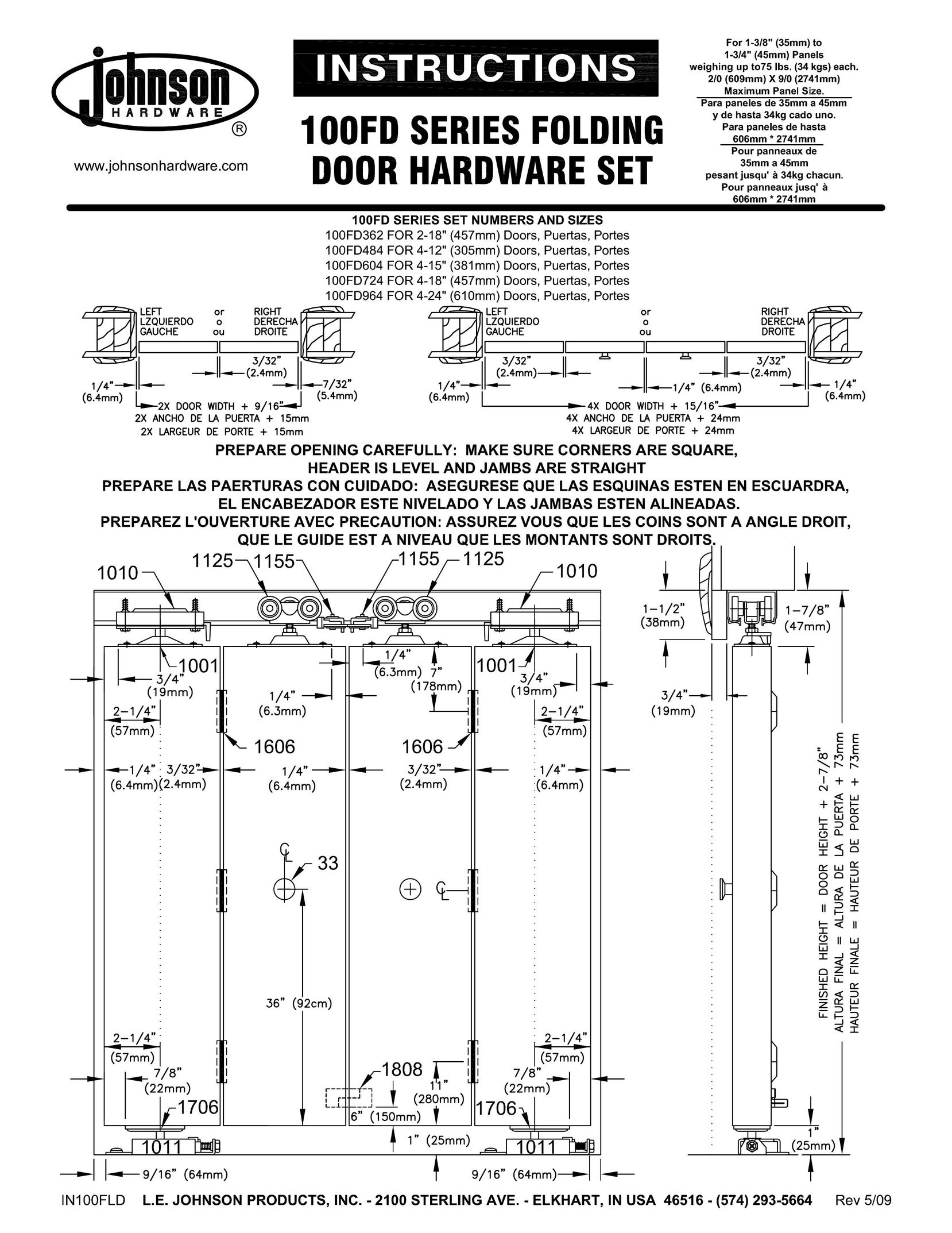 Johnson Hardware 100FD Series Door User Manual