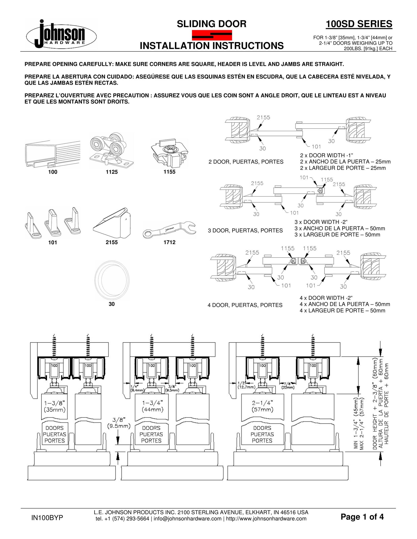 Johnson Hardware 100SD Series Door User Manual