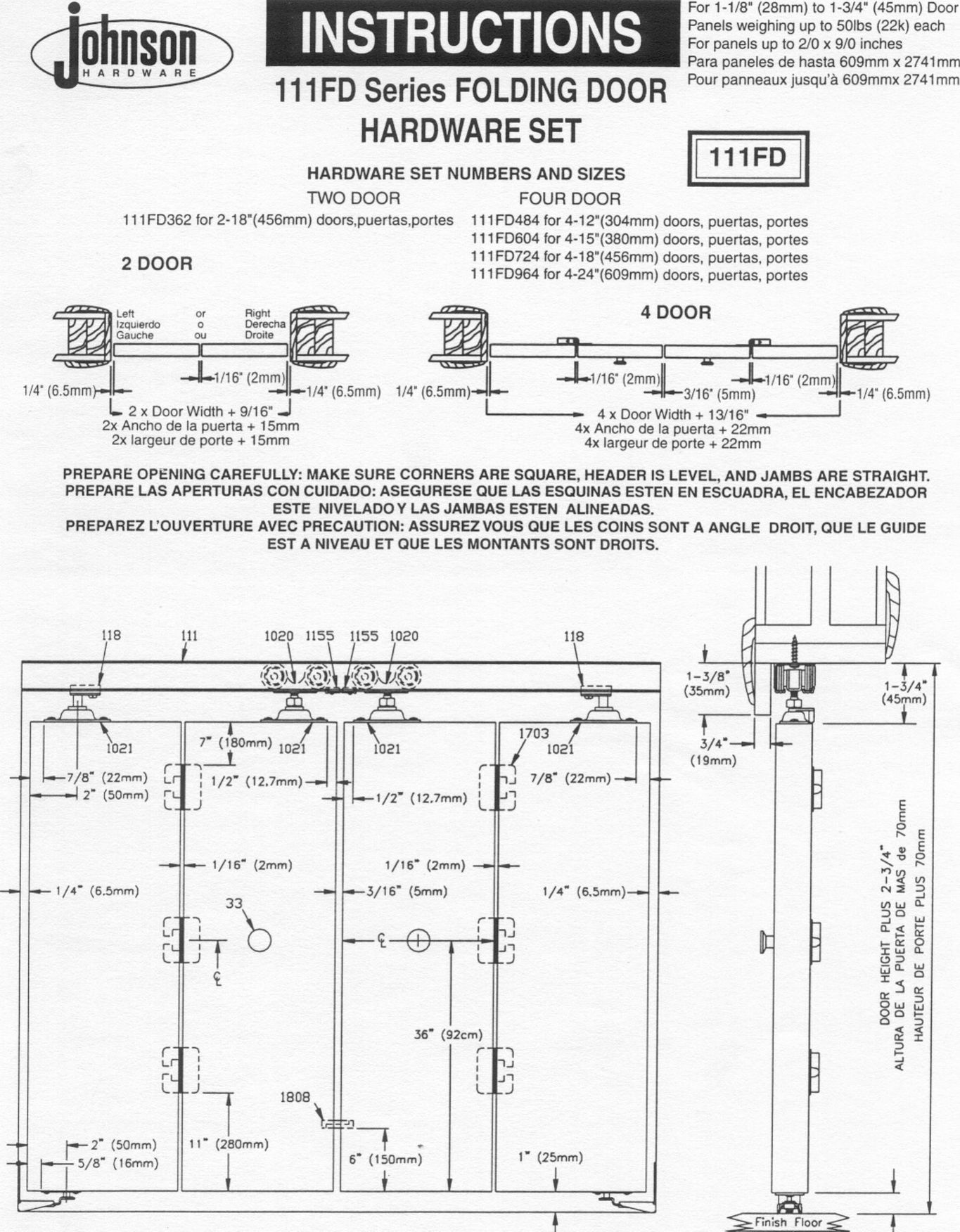 Johnson Hardware 111FD362 Door User Manual