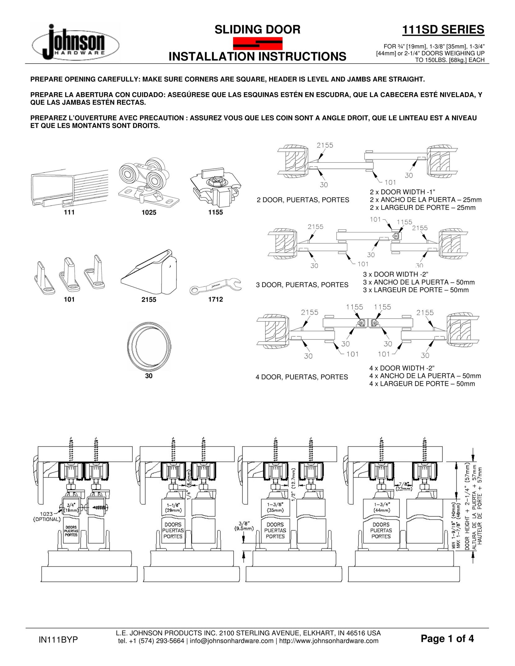 Johnson Hardware 111SD SERIES Door User Manual