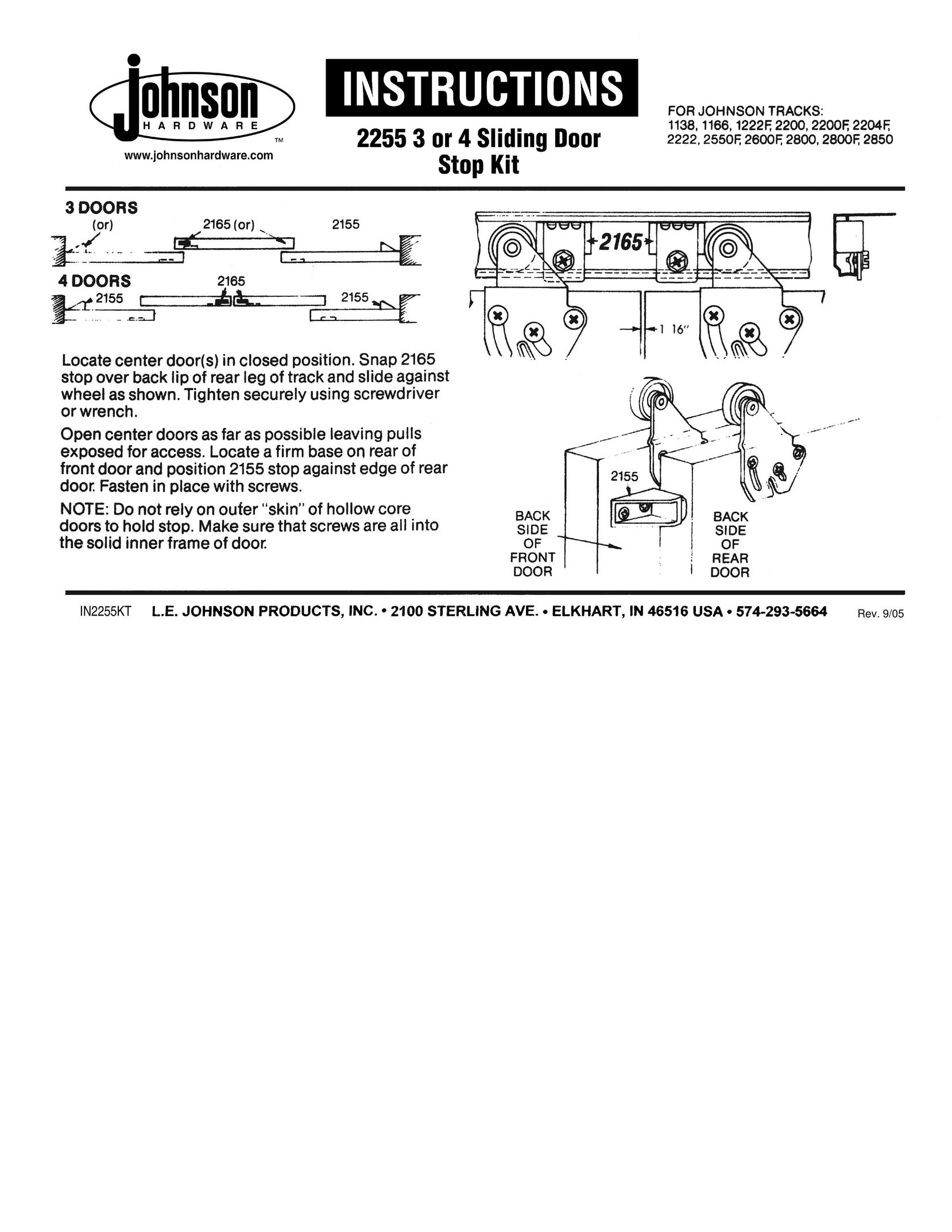Johnson Hardware 1222F Door User Manual