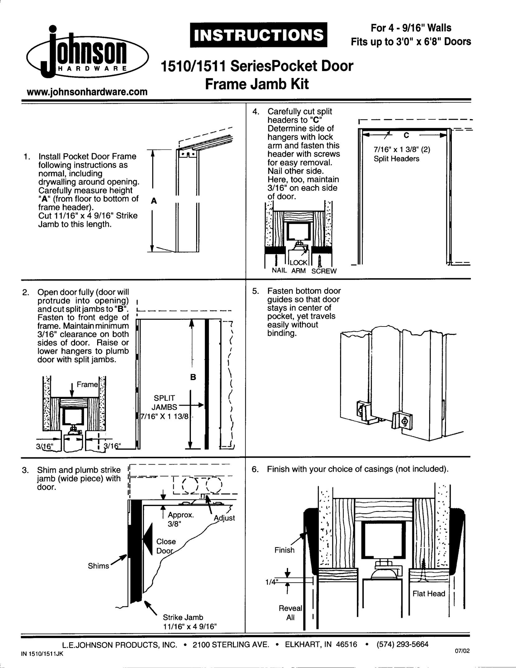 Johnson Hardware 1511 Series Door User Manual