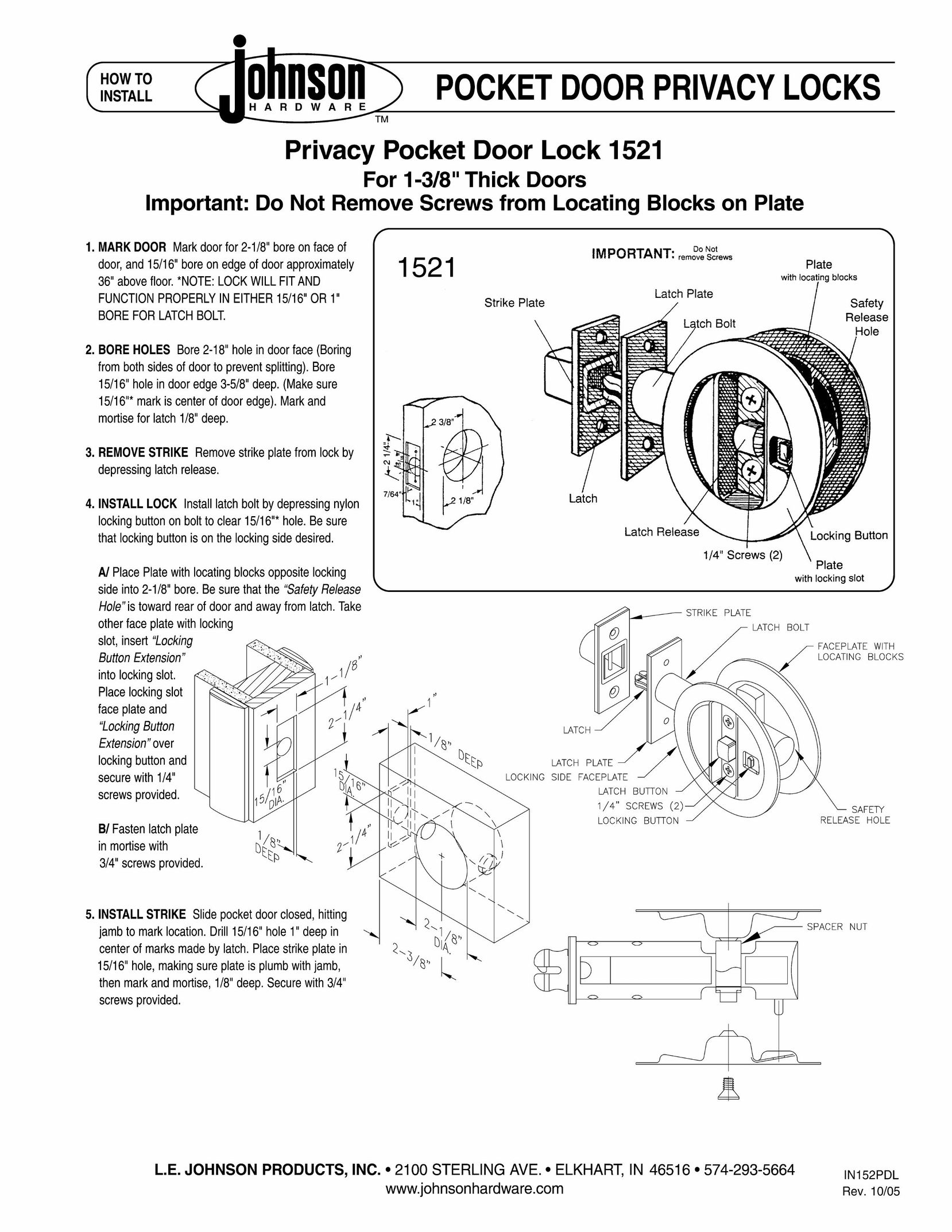 Johnson Hardware 1521 Door User Manual