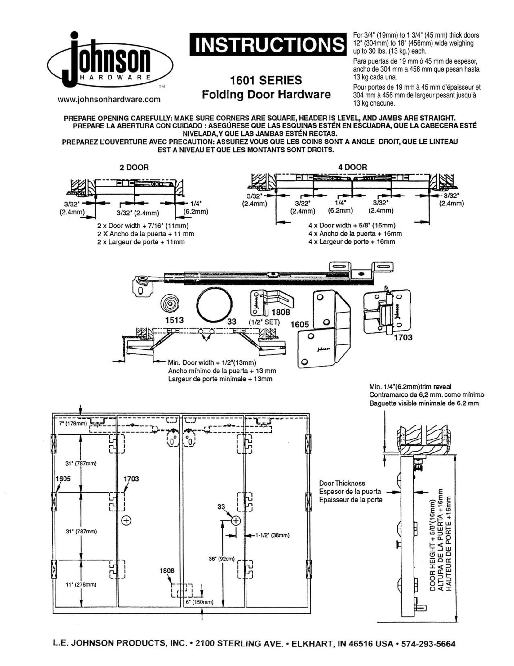 Johnson Hardware 1601 SERIES Door User Manual