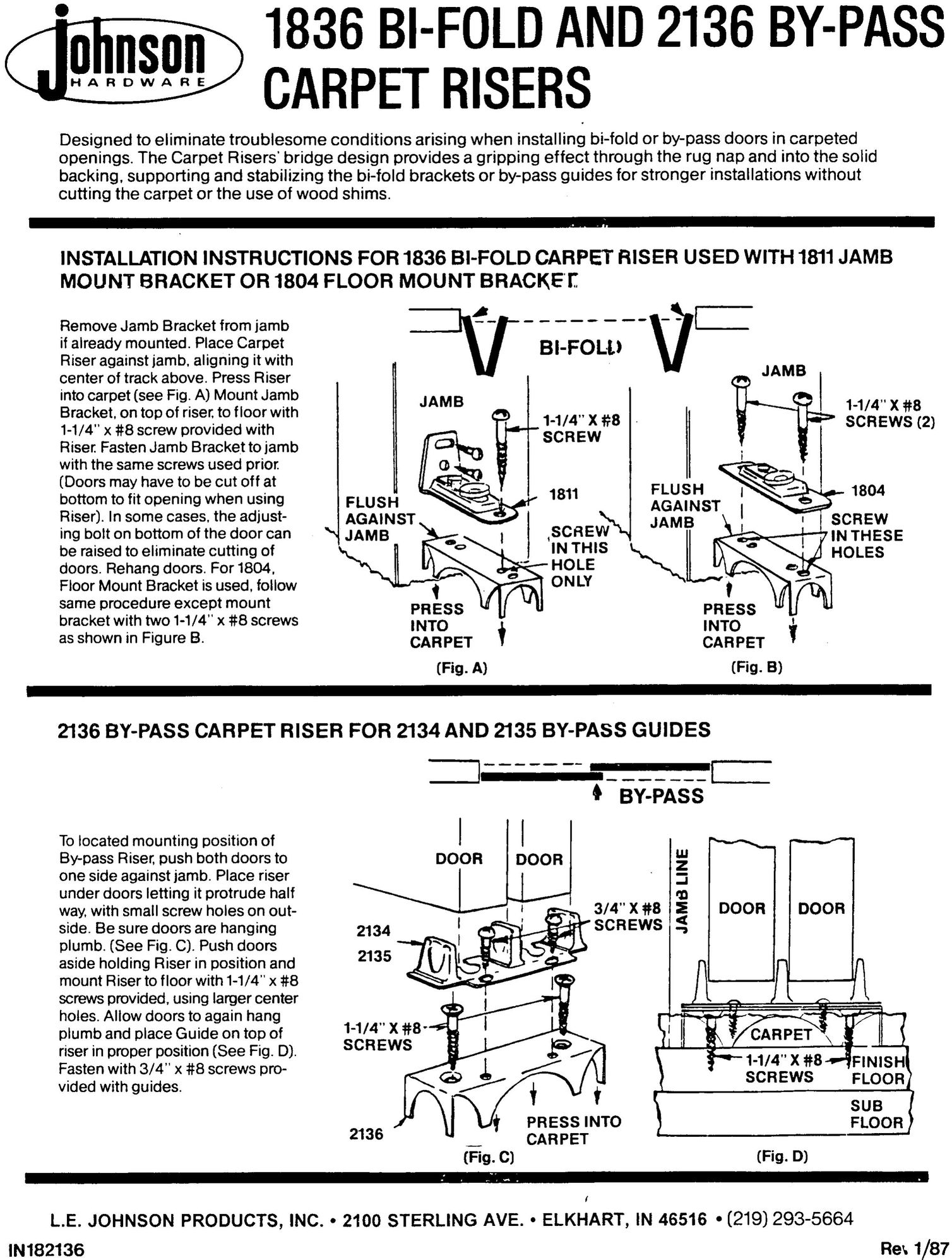 Johnson Hardware 1836 Door User Manual