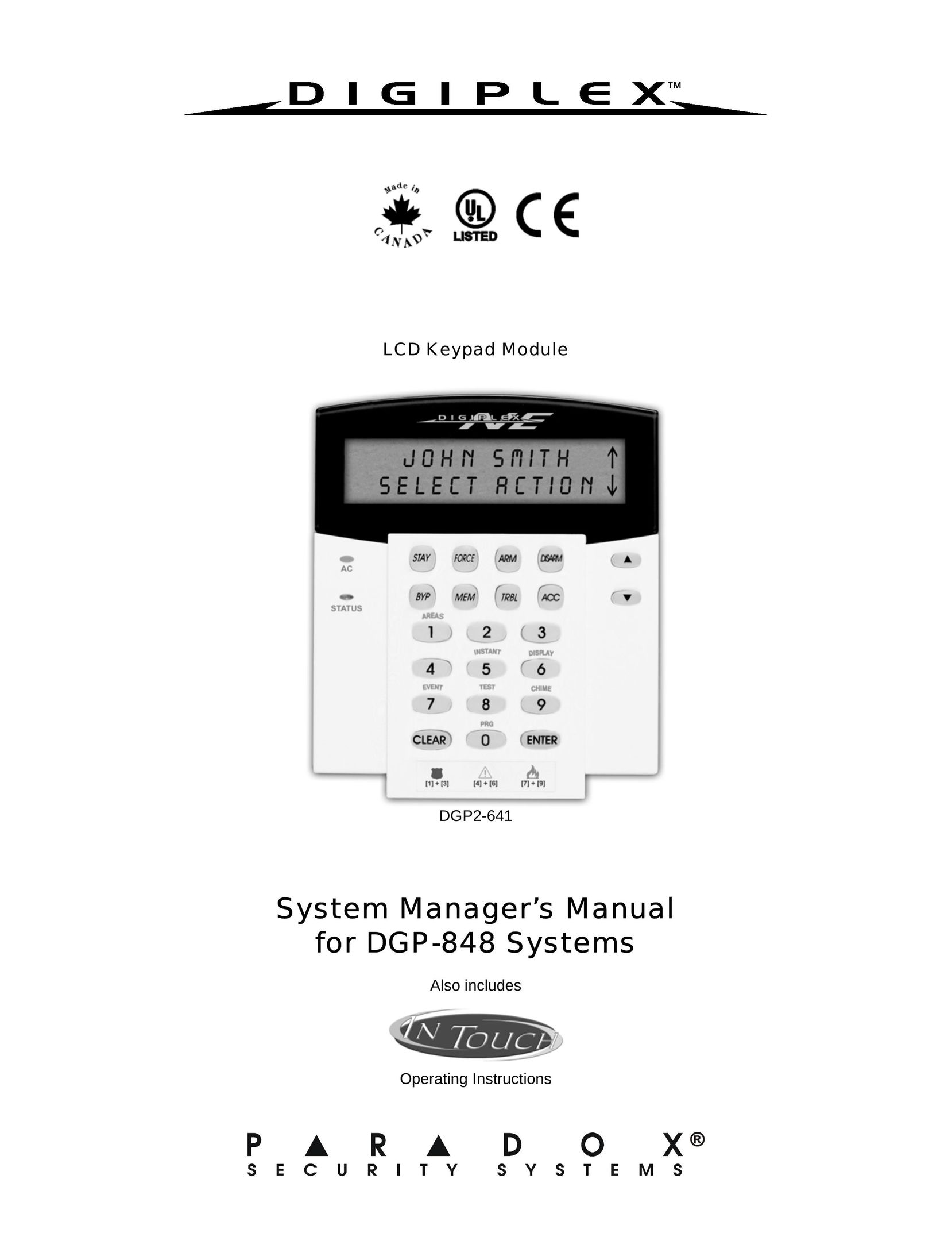 LCD Digital DGP2-641 Door User Manual