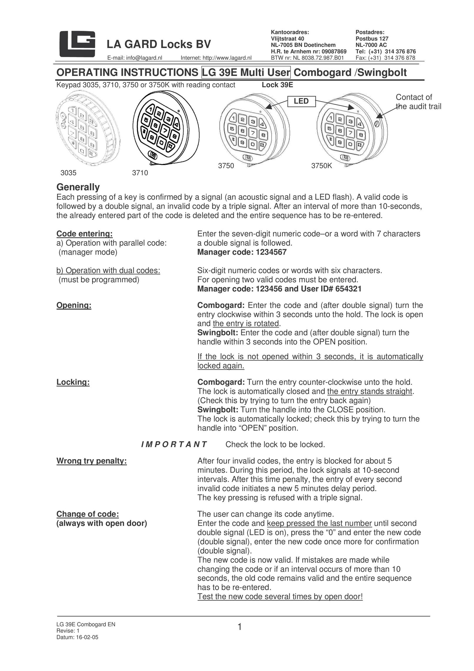 LG Electronics NL-7000 AC Door User Manual