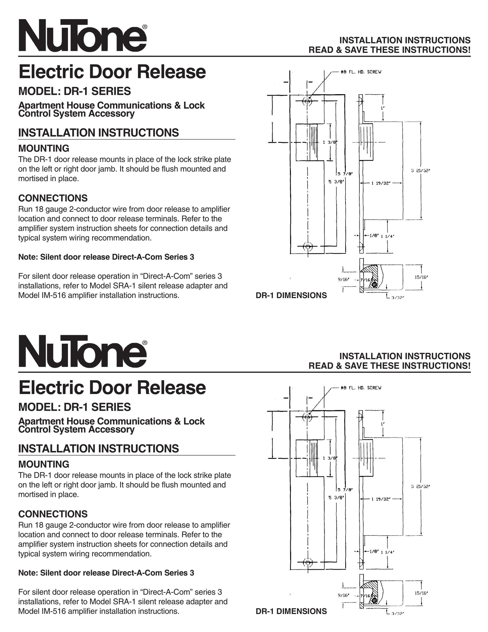 NuTone DR-1 Door User Manual
