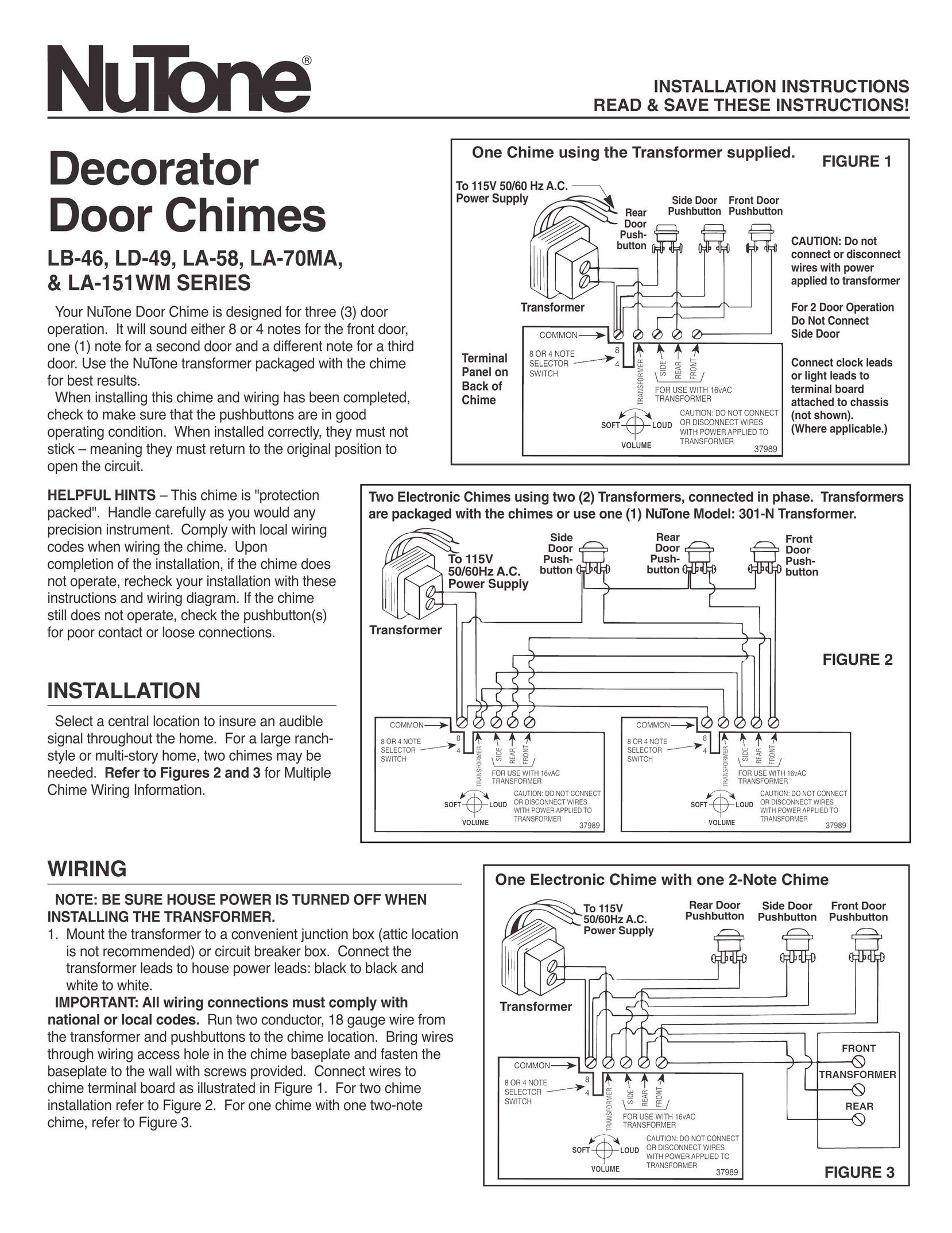 NuTone LA-58 Door User Manual