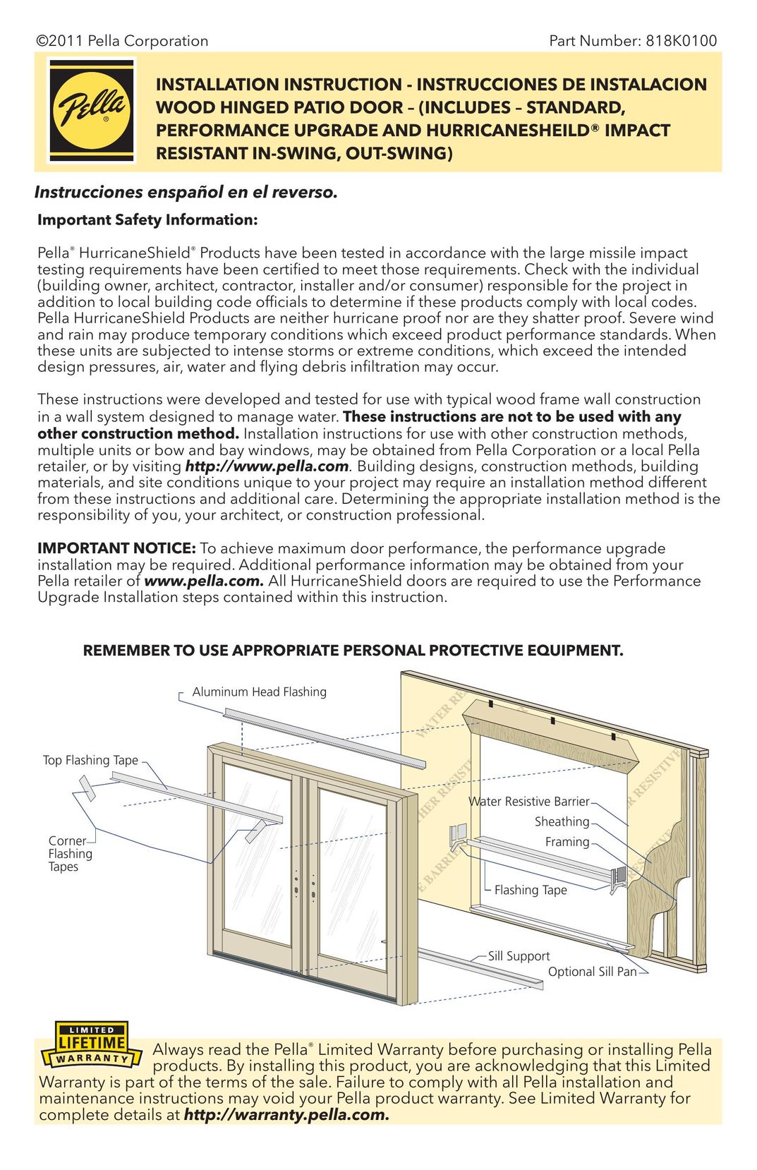 Pella 818K0100 Door User Manual