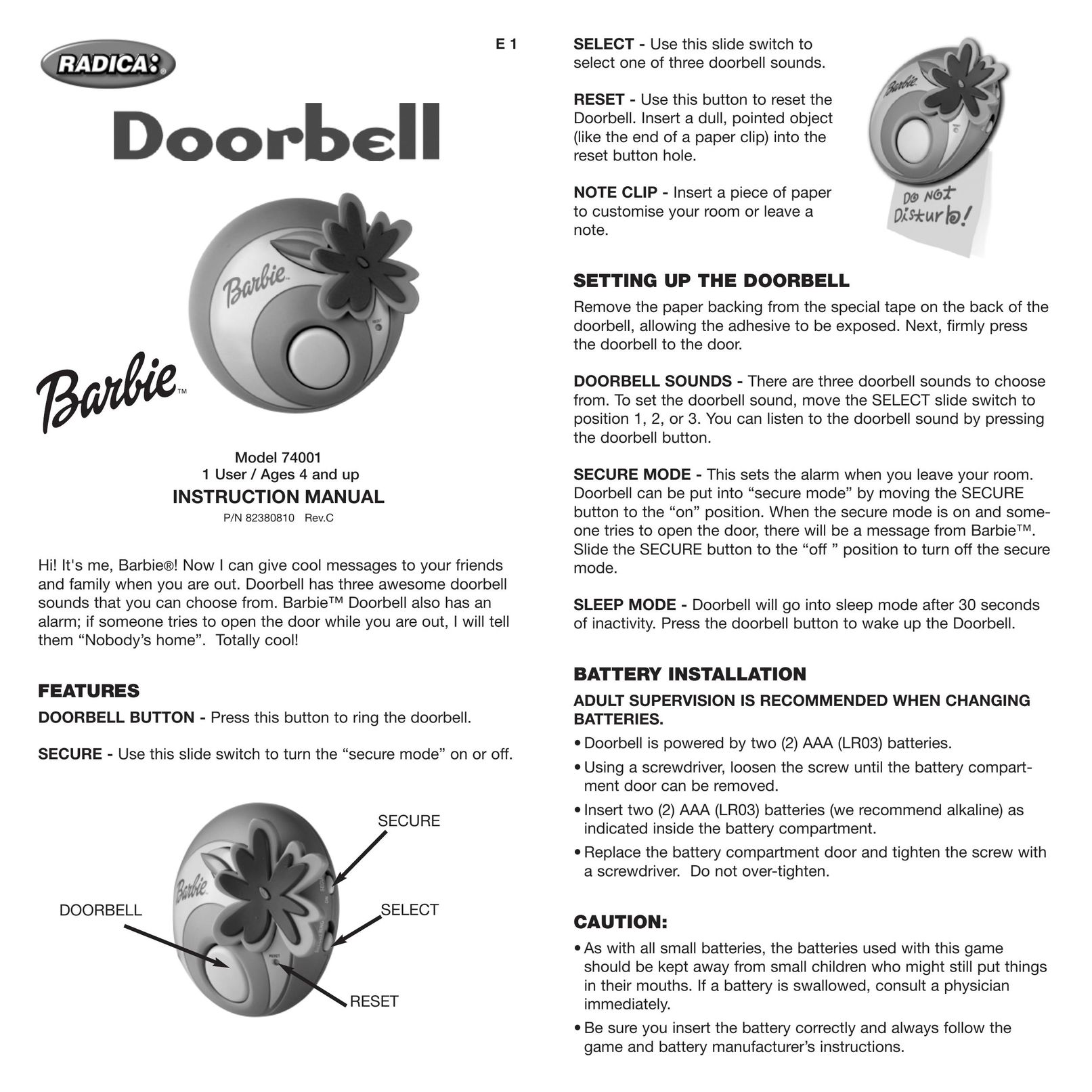 Radica Games 74001 Door User Manual