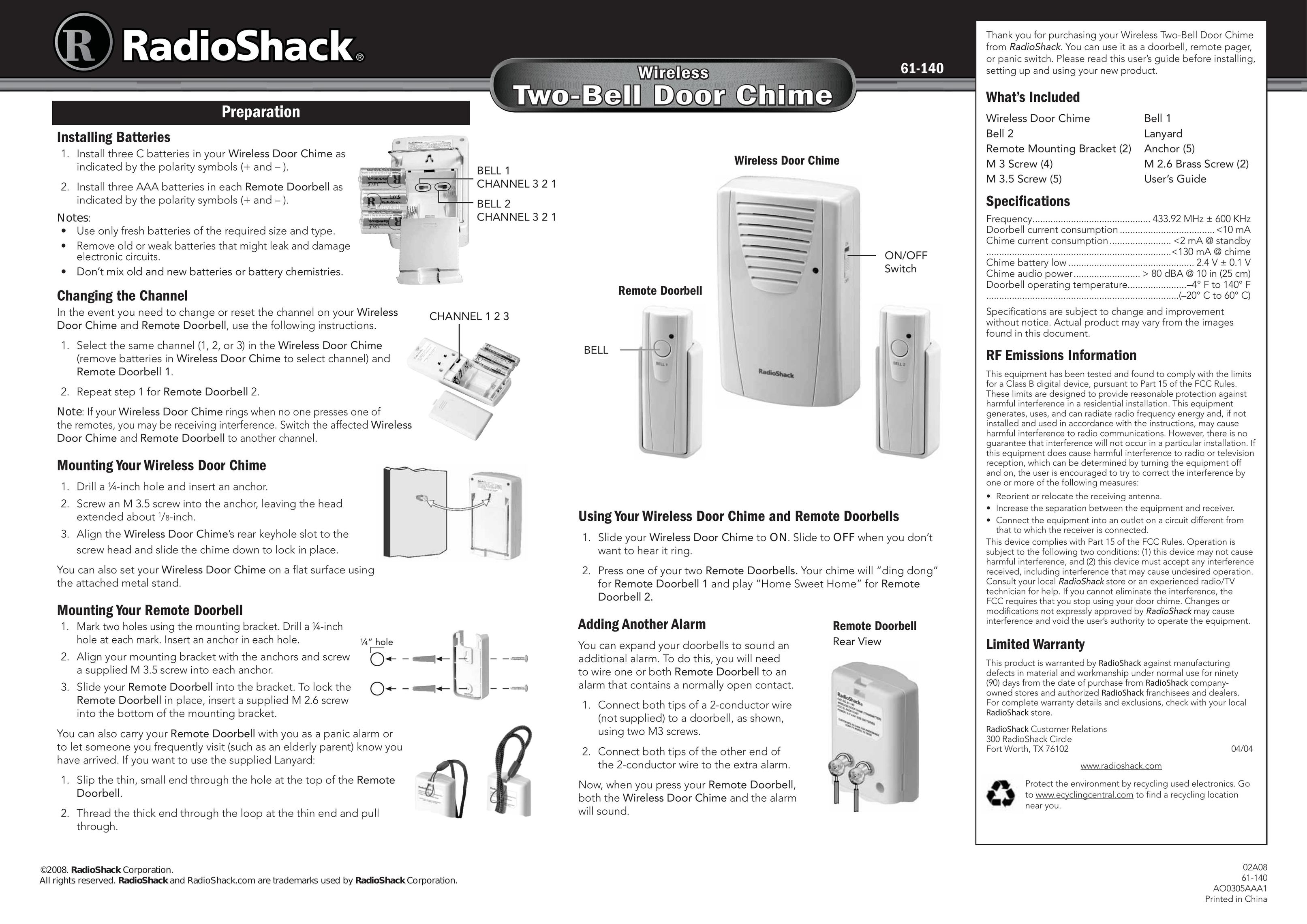 Radio Shack 61-140 Door User Manual