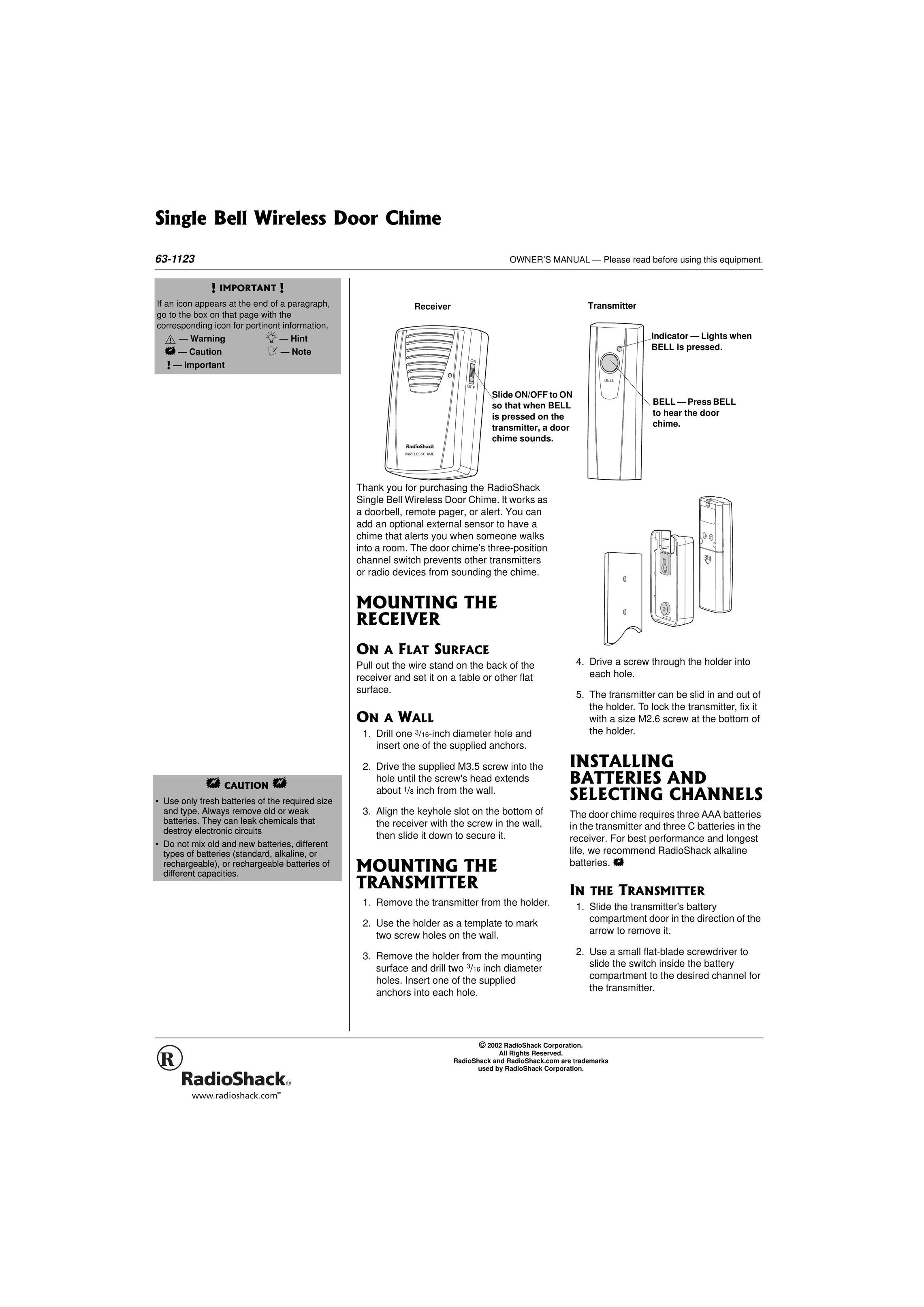 Radio Shack 63-1123 Door User Manual
