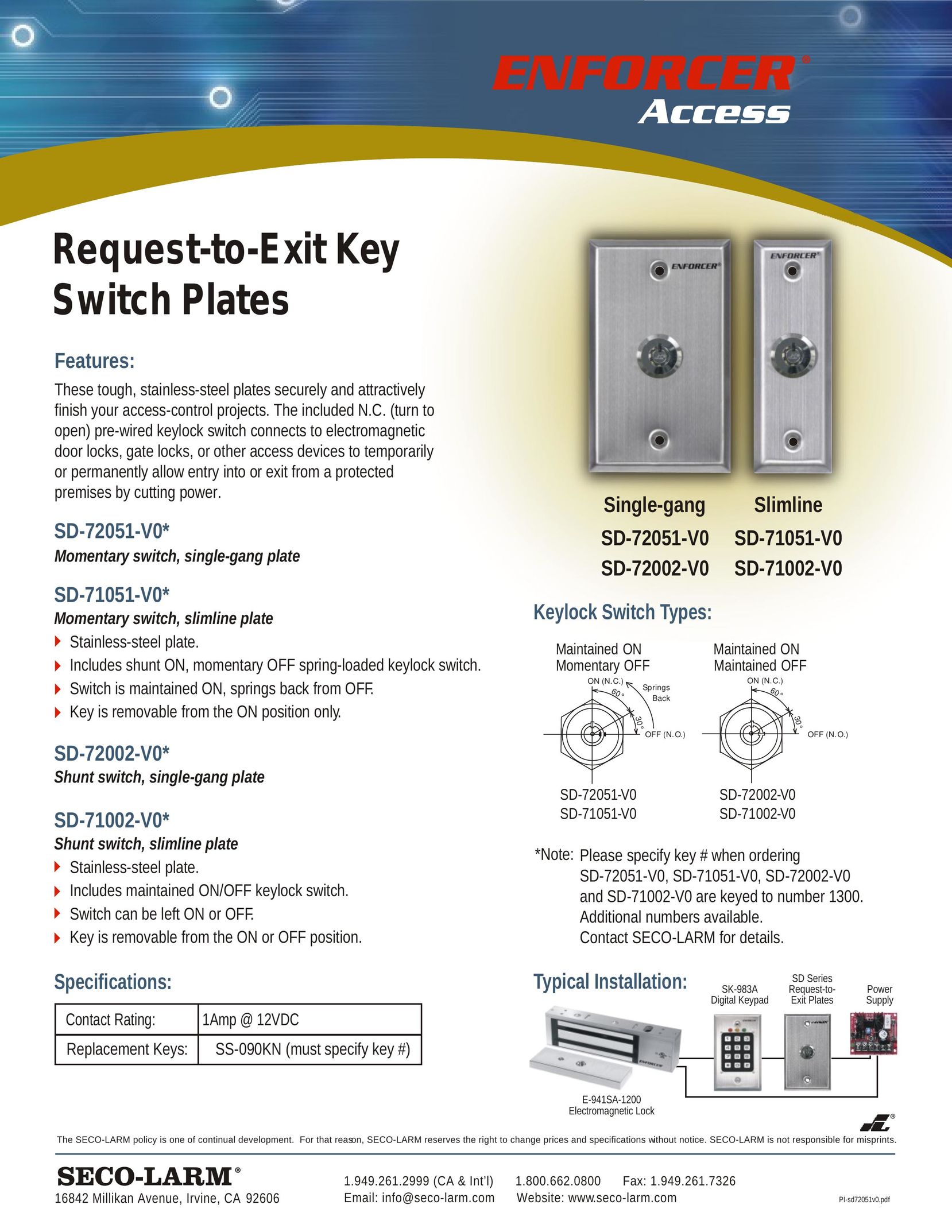 SECO-LARM USA SD-71002-V0 Door User Manual