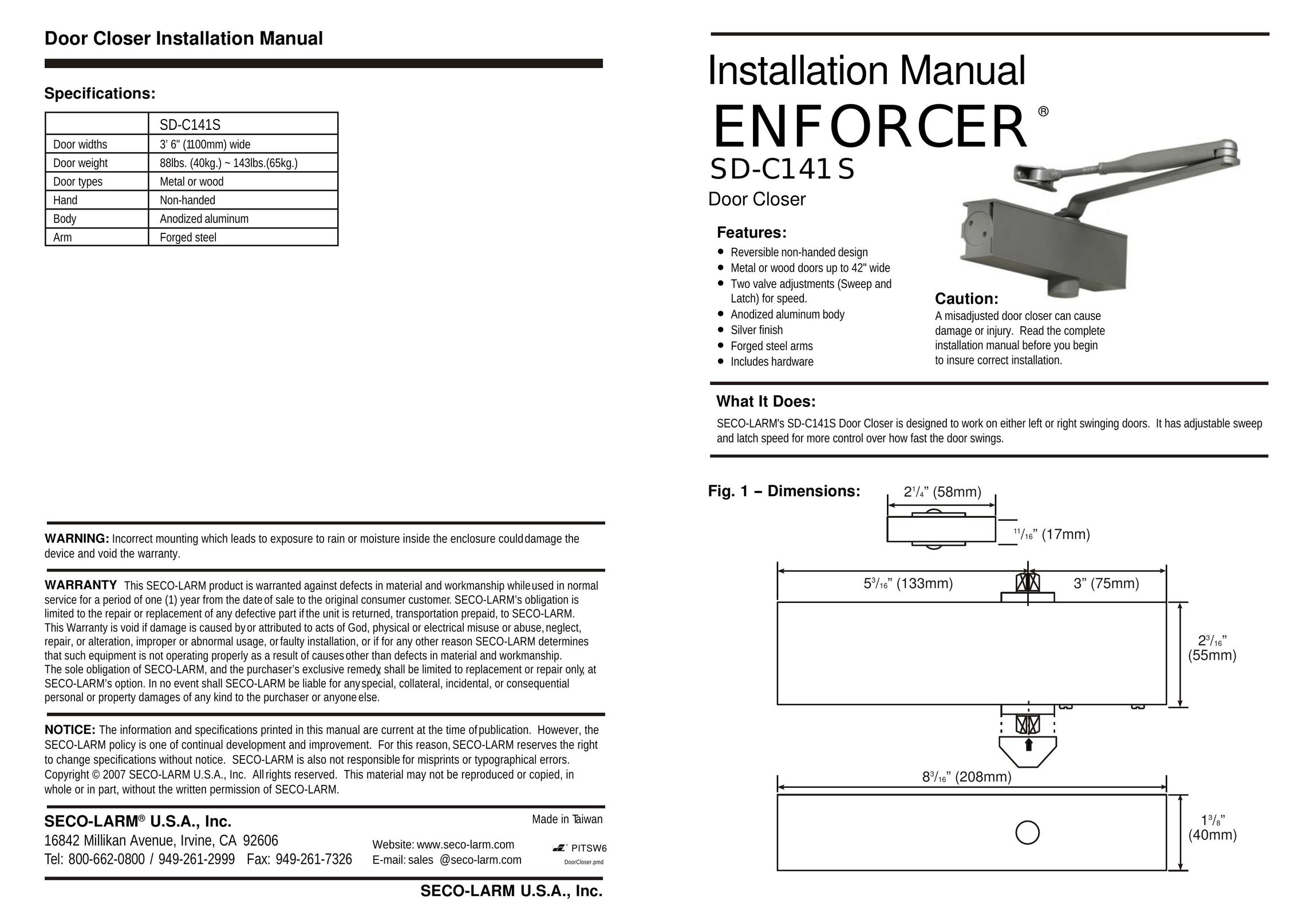 SECO-LARM USA SD-C141S Door User Manual