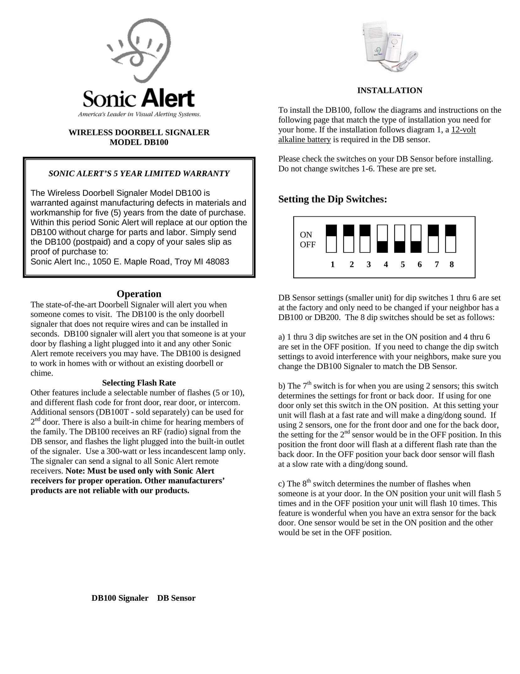 Sonic Alert DB100 Door User Manual