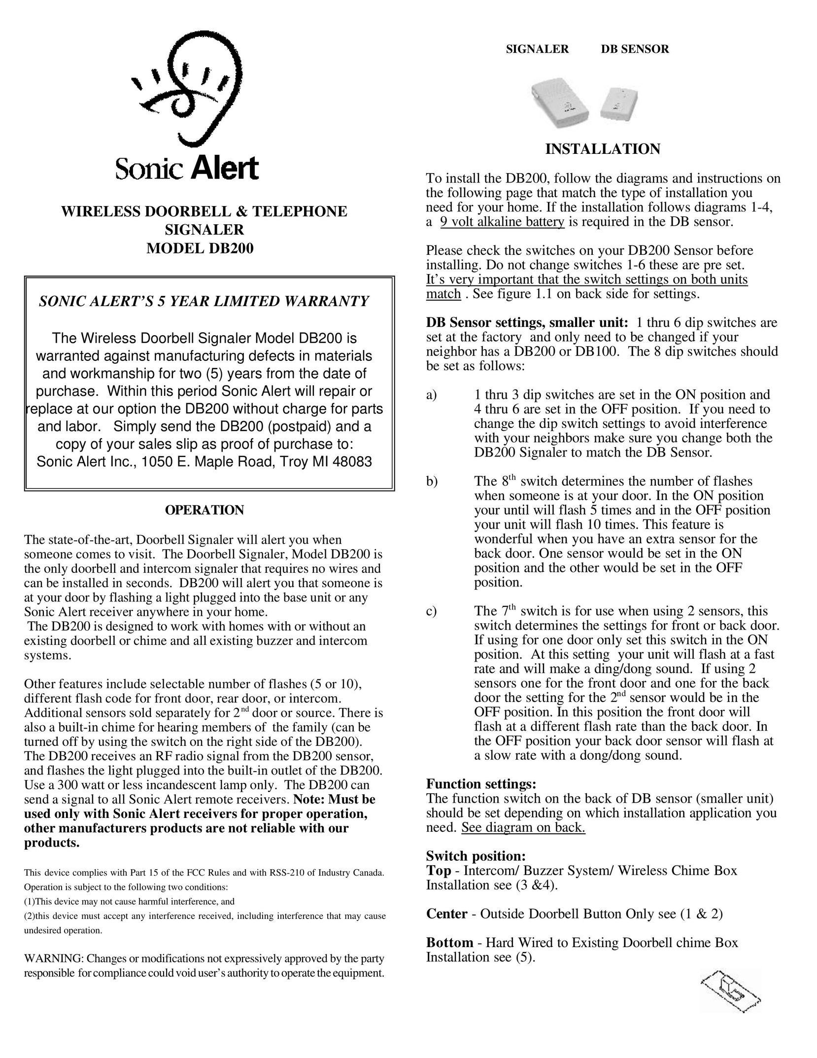 Sonic Alert DB200 Door User Manual