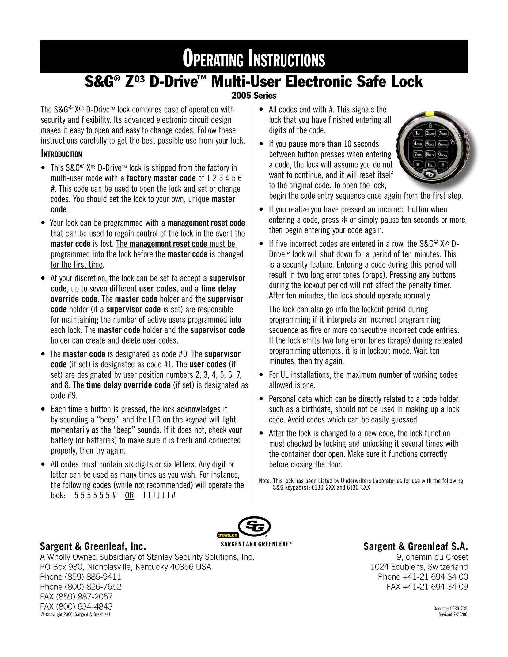 Stanley Black & Decker 2005 Series Door User Manual