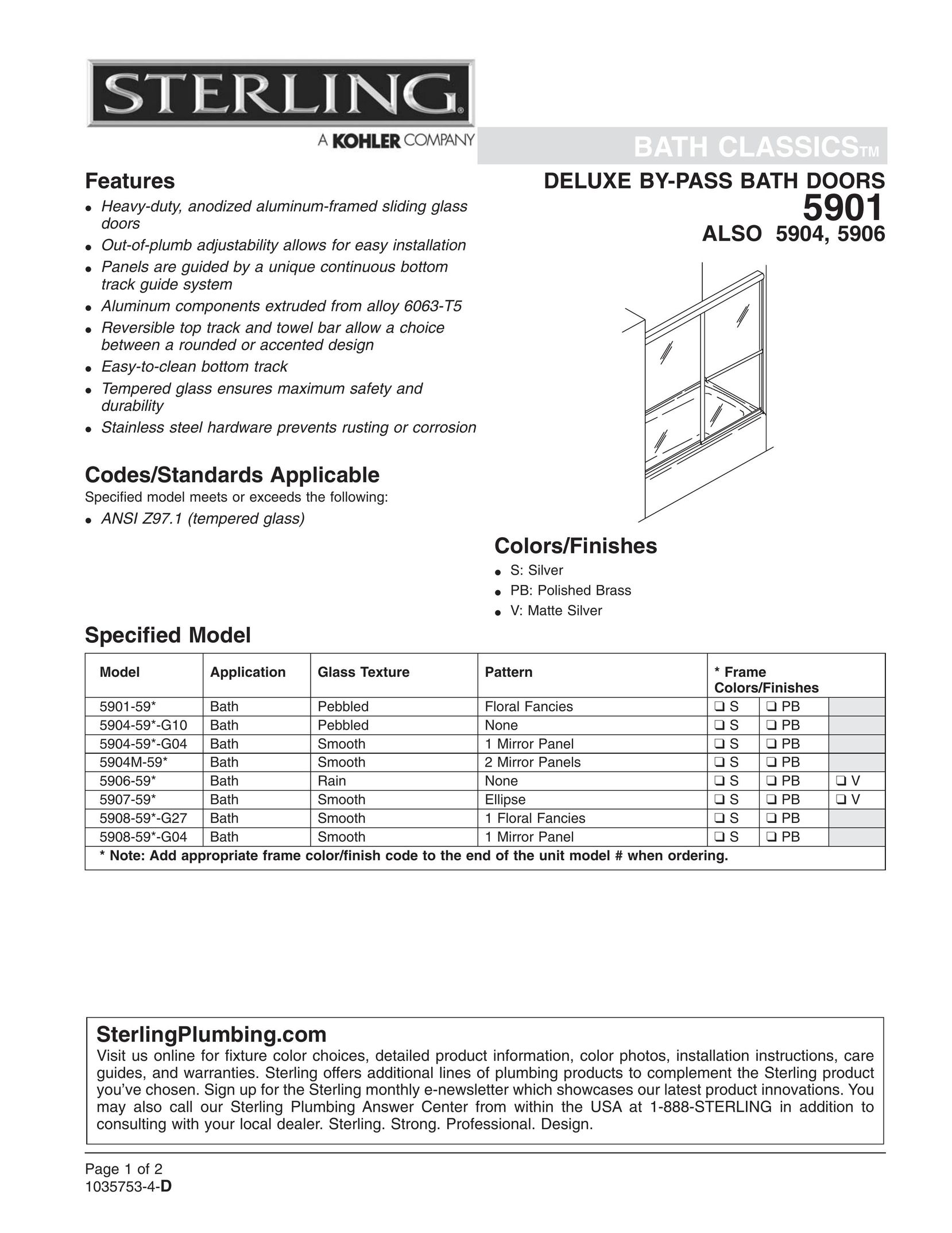 Sterling Plumbing 5904-59*-G10 Door User Manual