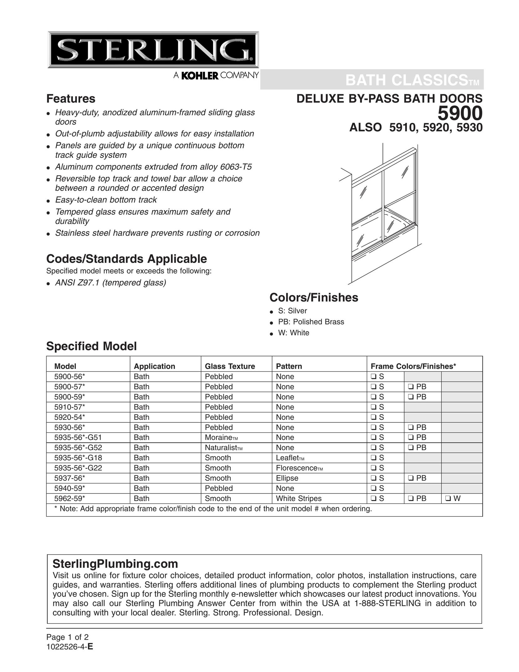 Sterling Plumbing 5935-56*-G18 Door User Manual