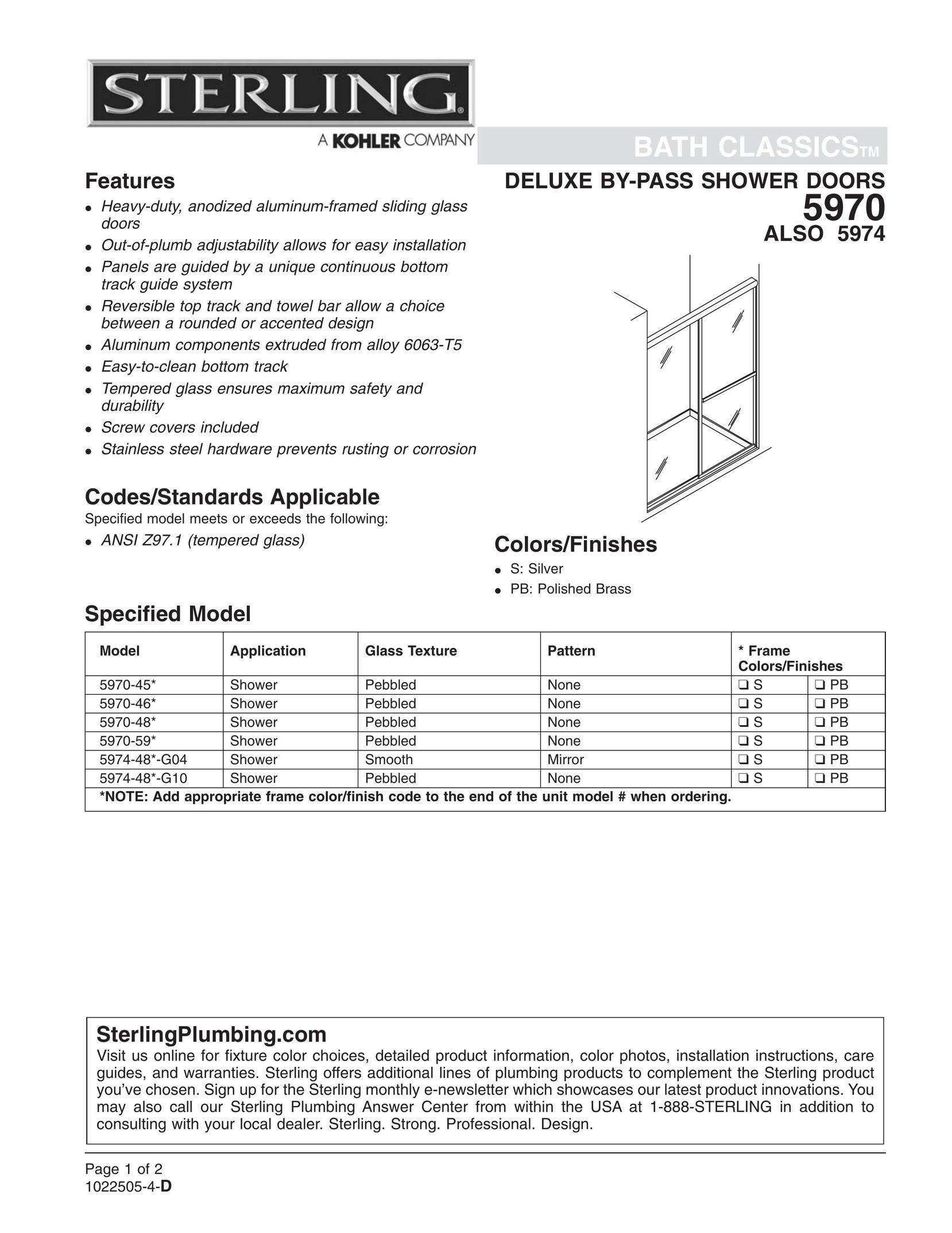 Sterling Plumbing 5970 Door User Manual