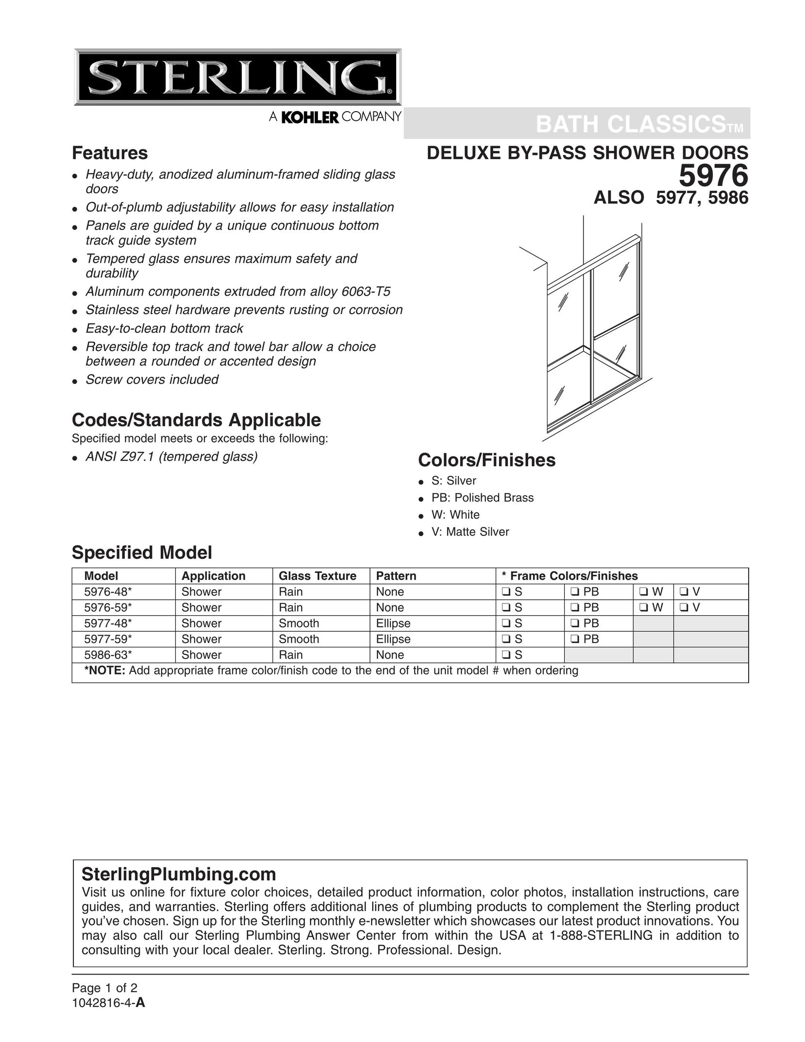 Sterling Plumbing 5976 Door User Manual