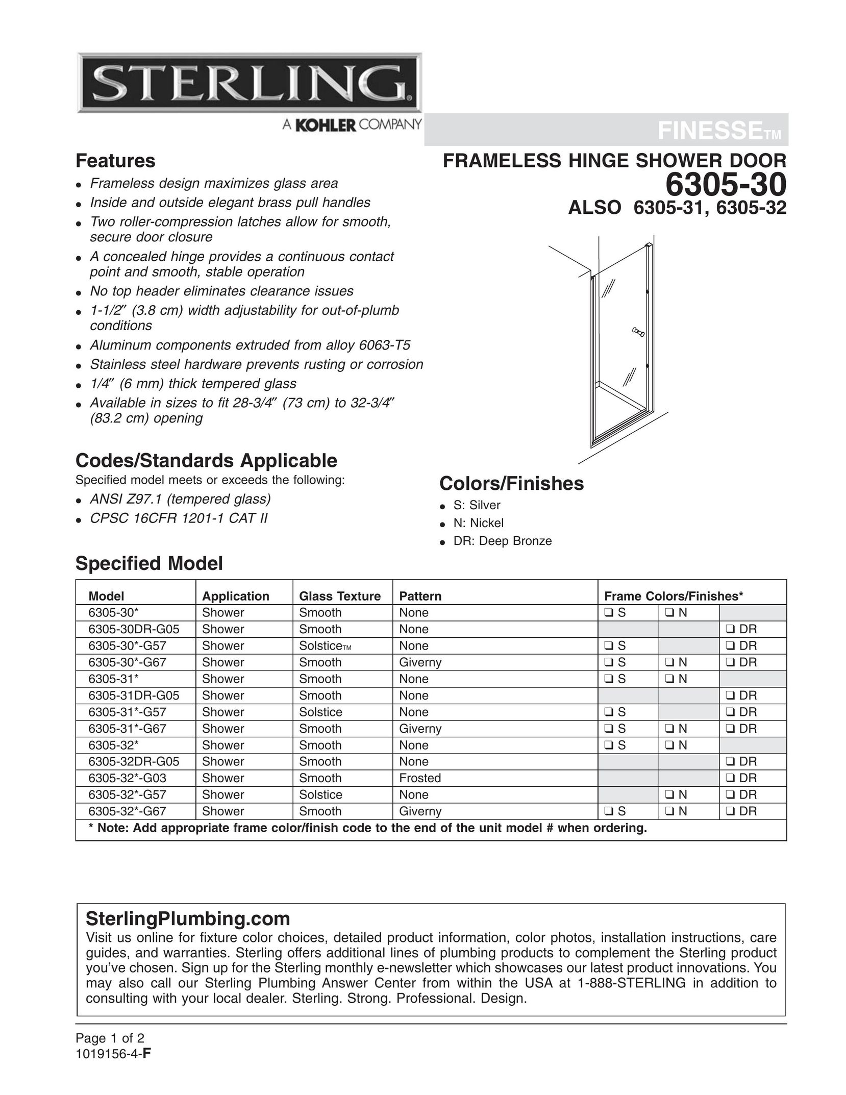 Sterling Plumbing 6305-30 Door User Manual