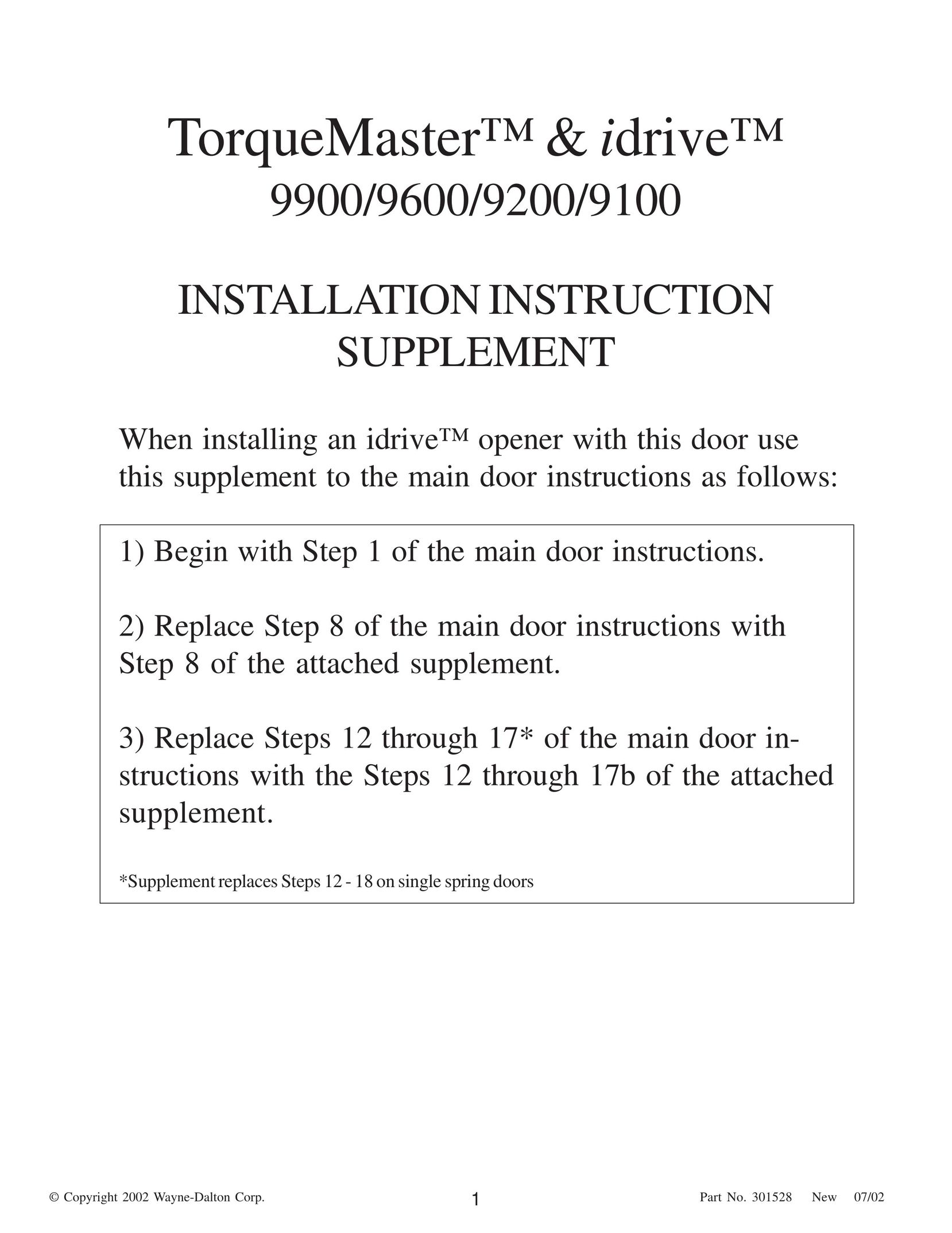 Wayne-Dalton 9600 Door User Manual