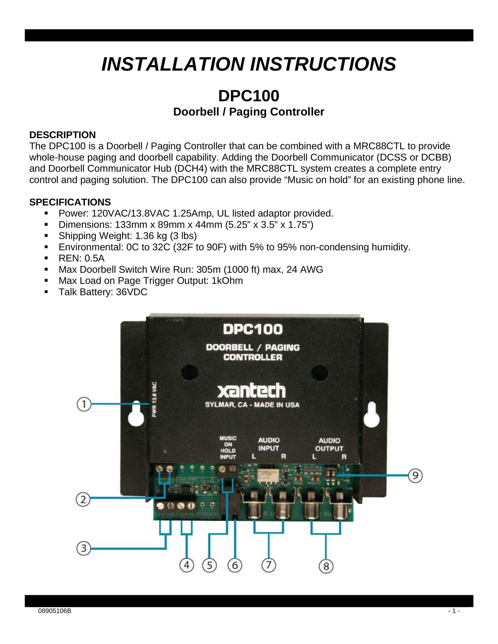Xantech DPC100 Door User Manual