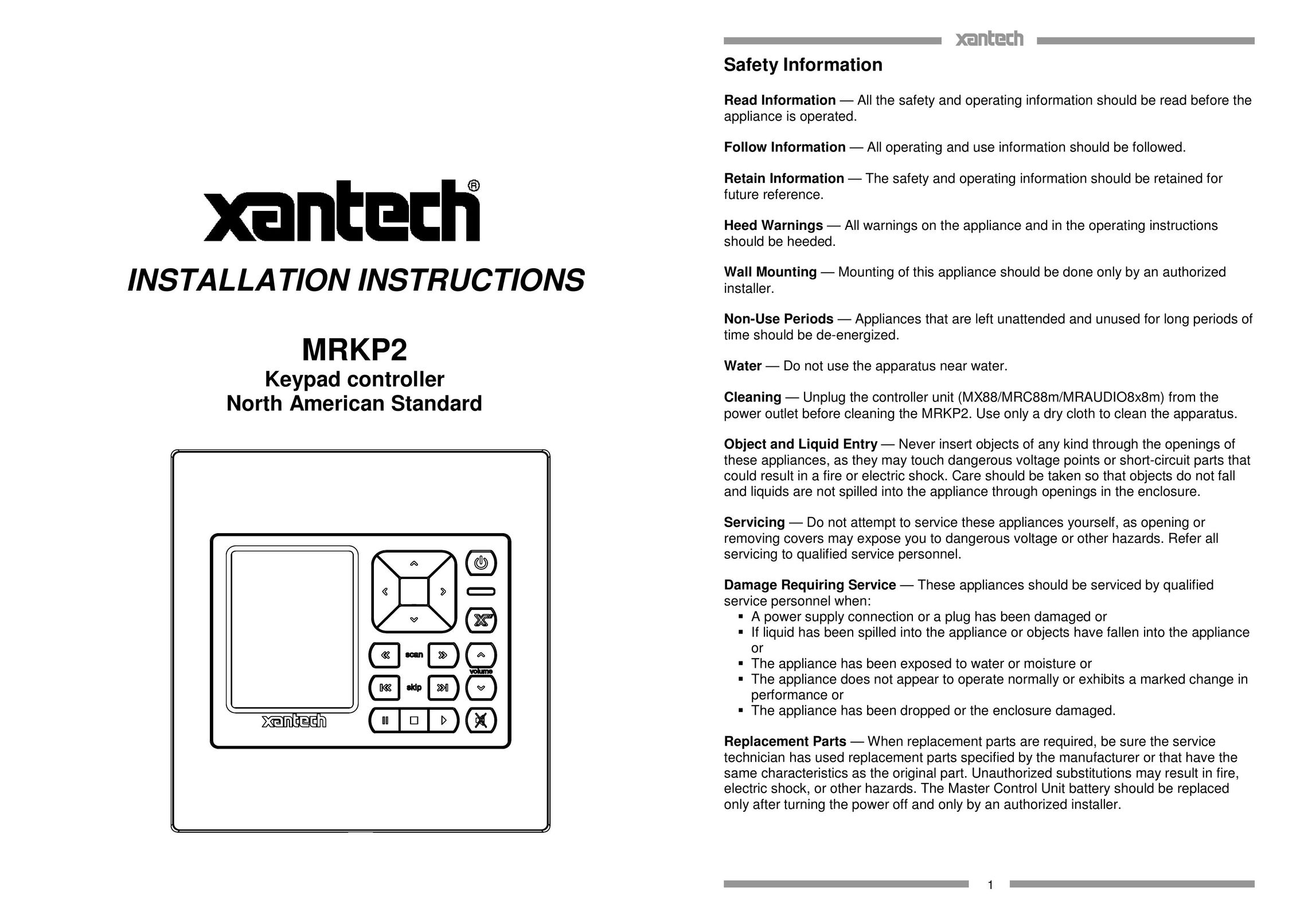 Xantech MRKP2 Door User Manual