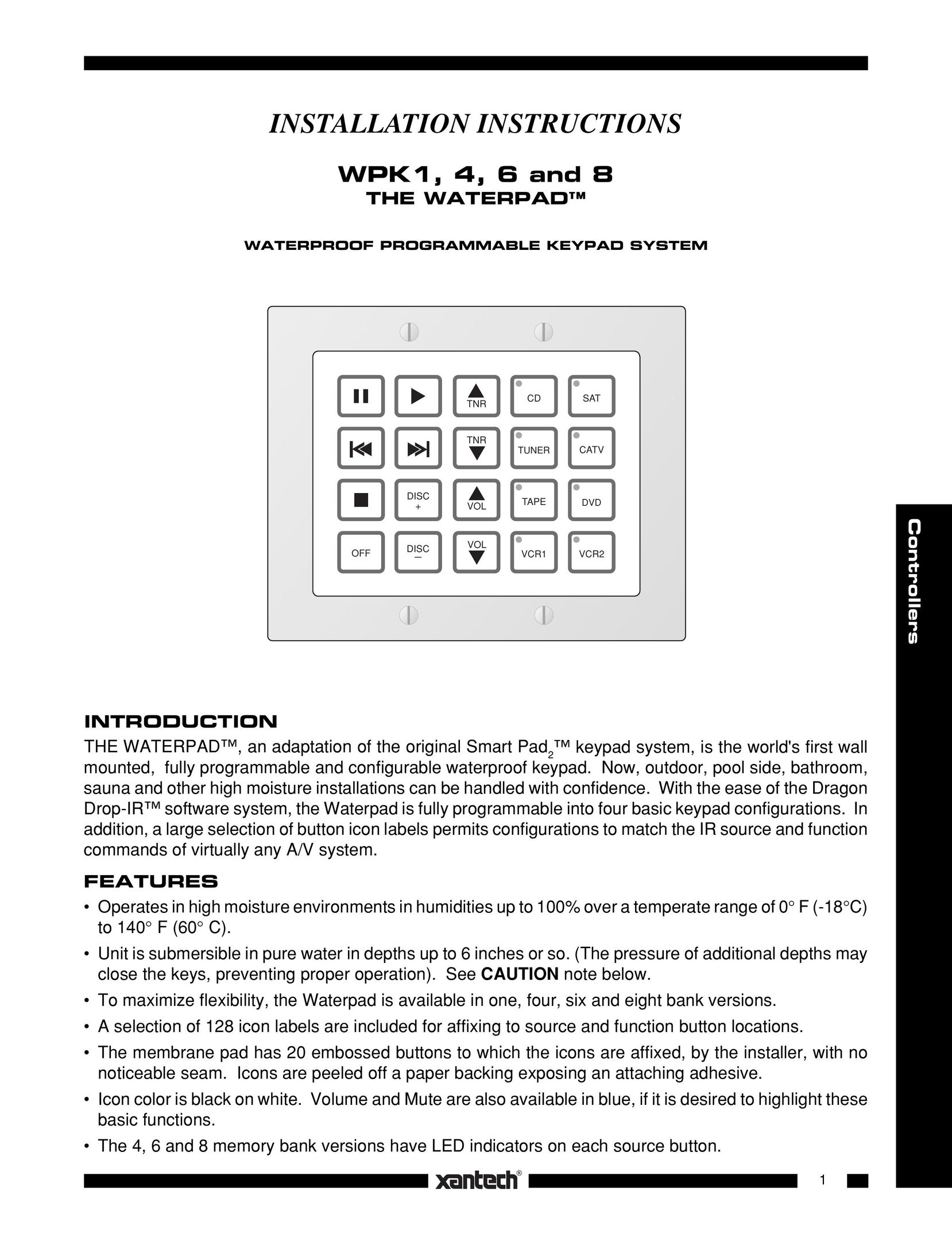 Xantech WPK8 Door User Manual
