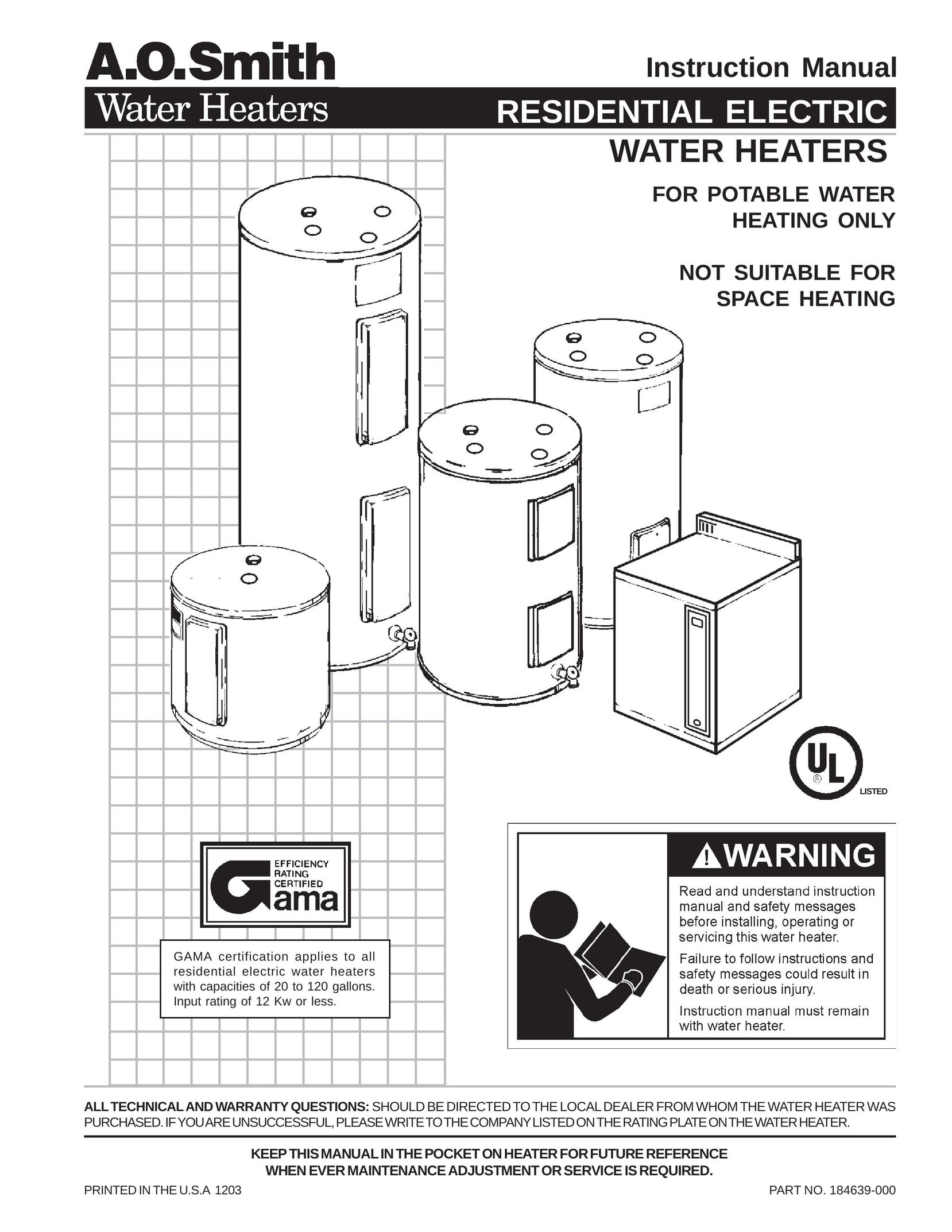 A.O. Smith WATER HEATERS Electric Heater User Manual