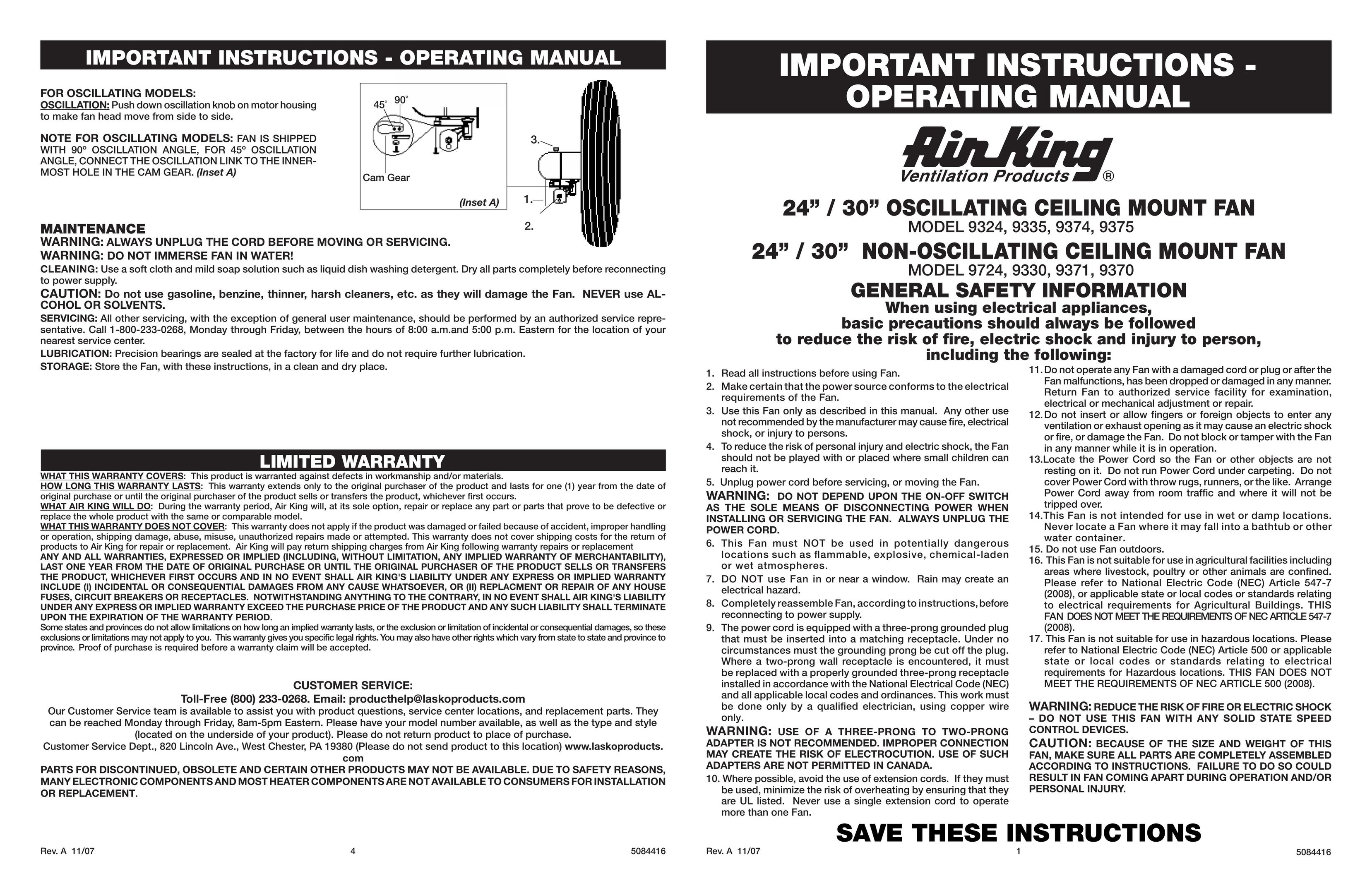 Air King 9324 Electric Heater User Manual